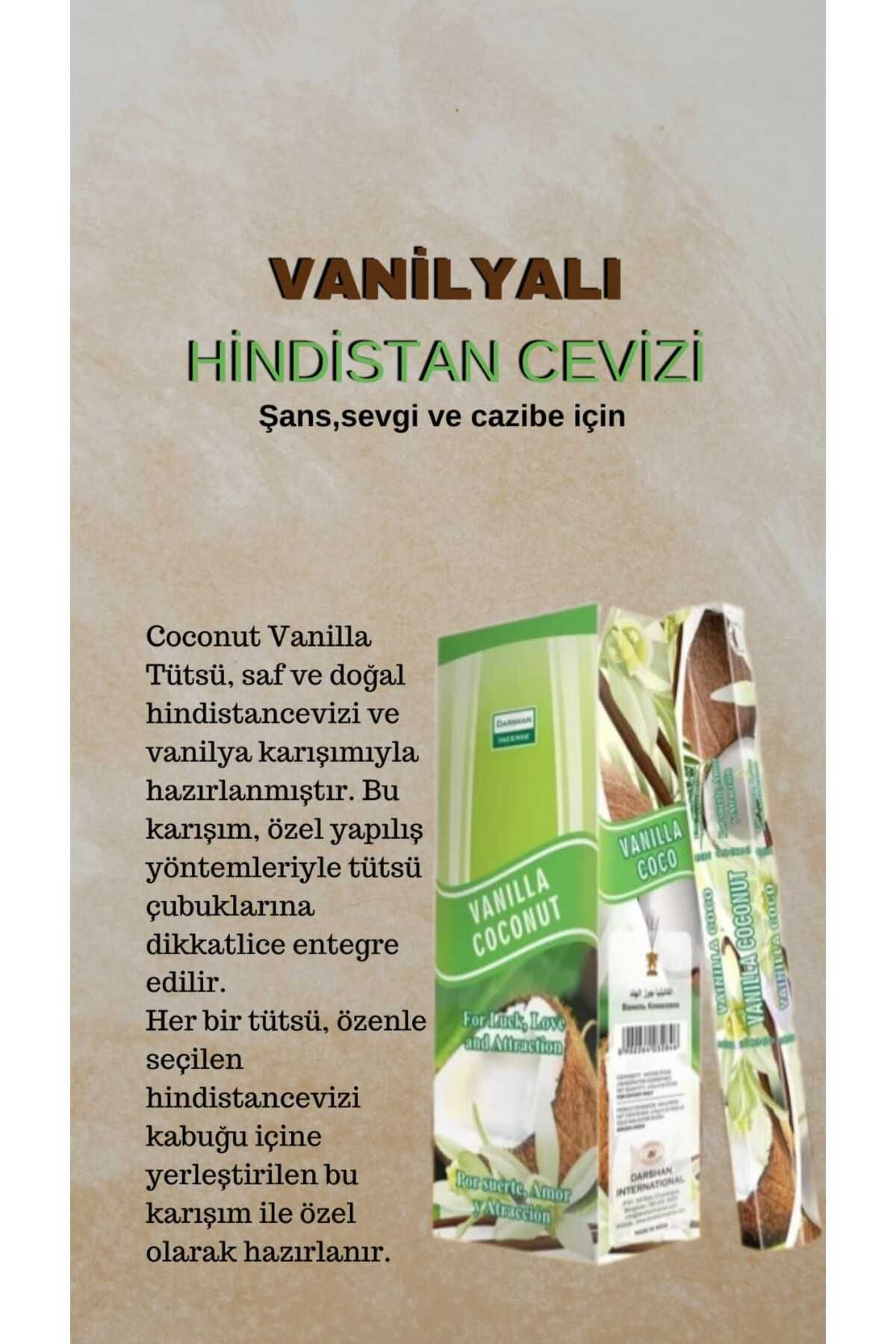 Darshan Vanilyalı Hindistan Cevizi ( Şans, Sevgi Ve Cazibe ) Tütsüsü 20 Ç