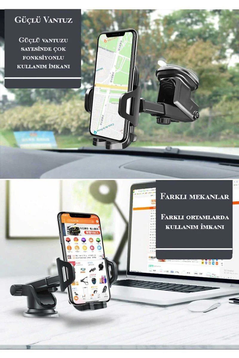 Vantuzlu Araç İçi Uzayan Ayarlanabilir Telefon Tutucu - Güçlü Vantuzlu Navigasyon Tutucu Fiyatı, Yorumları ve Özellikleri