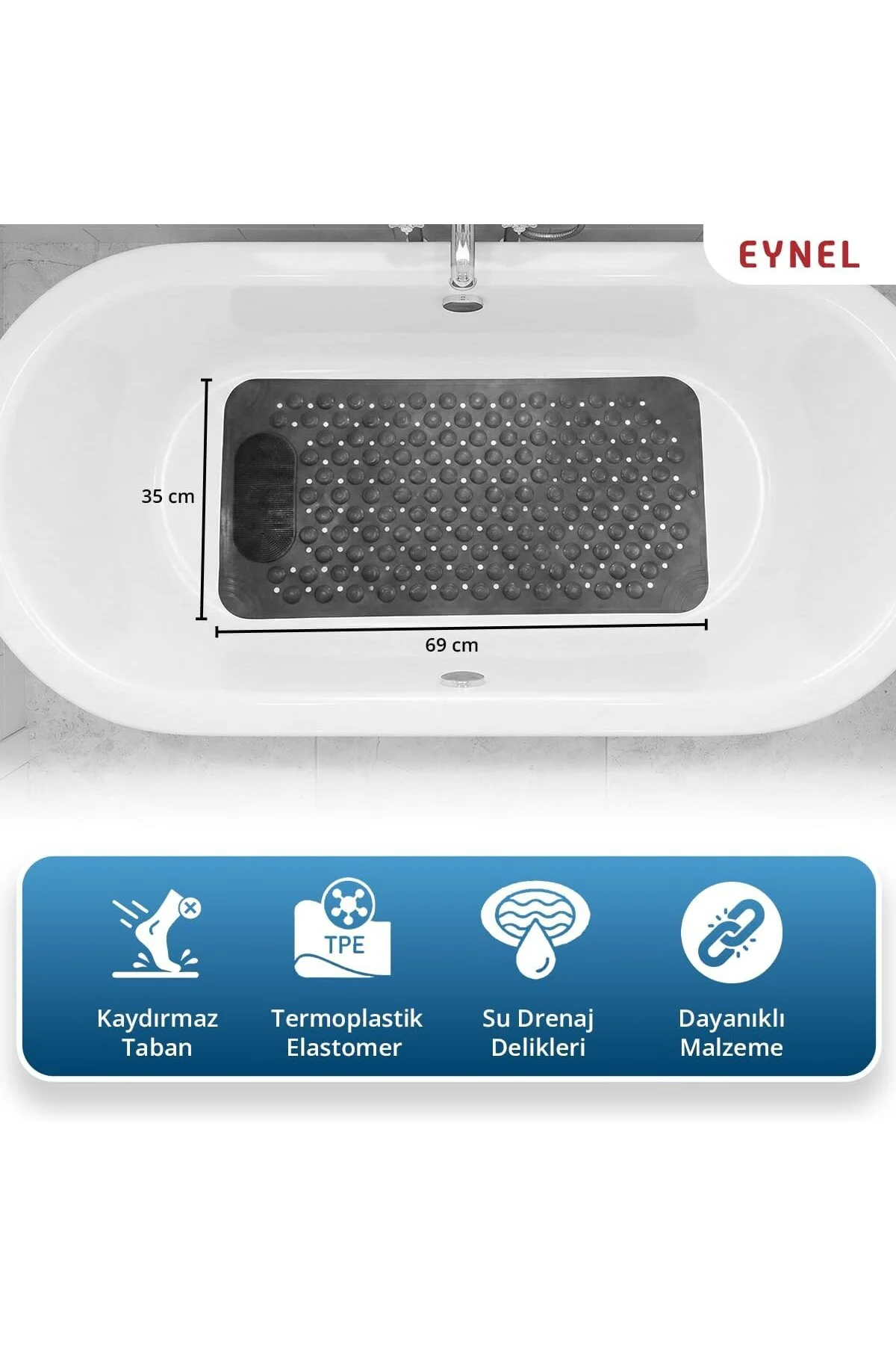 Vantuzlu Banyo ve Duş Kaydırmazı Duşa Kabin Küvet İçi Vantuzlu Banyo Paspası (35x69 cm) (Gr