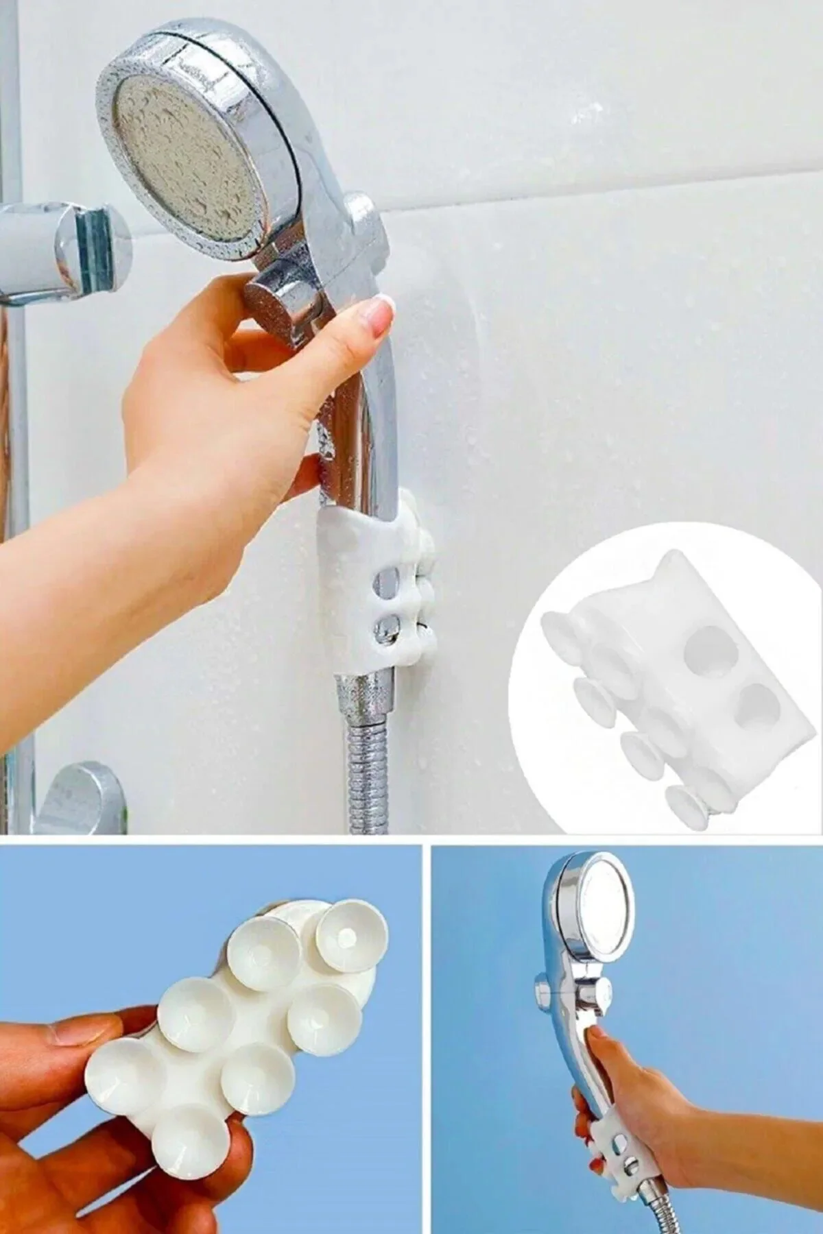 Vantuzlu Silikon Duş Başlığı - Banyo Başlığı Askı Tutucu - Görsel 5