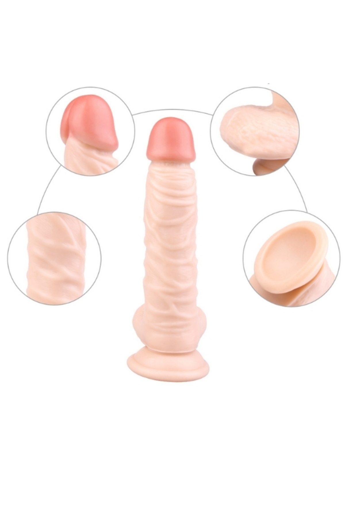 Vantuzlu Testisli Damarlı 20cm Gerçekçi Dildo