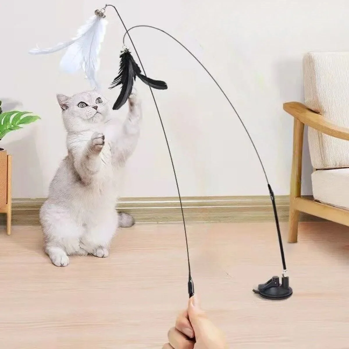 Vantuzlu Tüylü Zilli Olta Kedi Oyuncağı 2 Oltalı Vantuzlu Tüylü Zilli Olta Kedi Oyuncağı 2 Oltalı