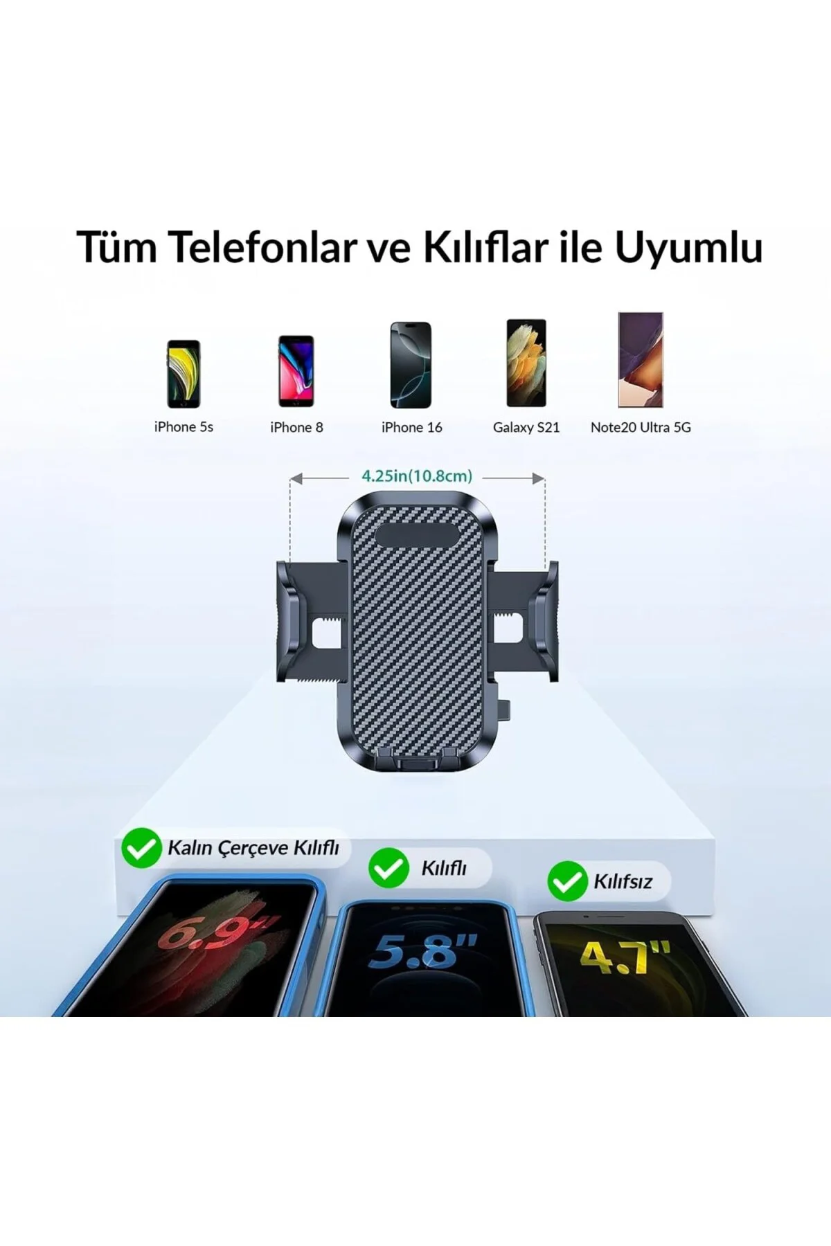 Vantuzlu Uzayan Cam ve Torpido için Ayarlanabilir Araç içi Telefo