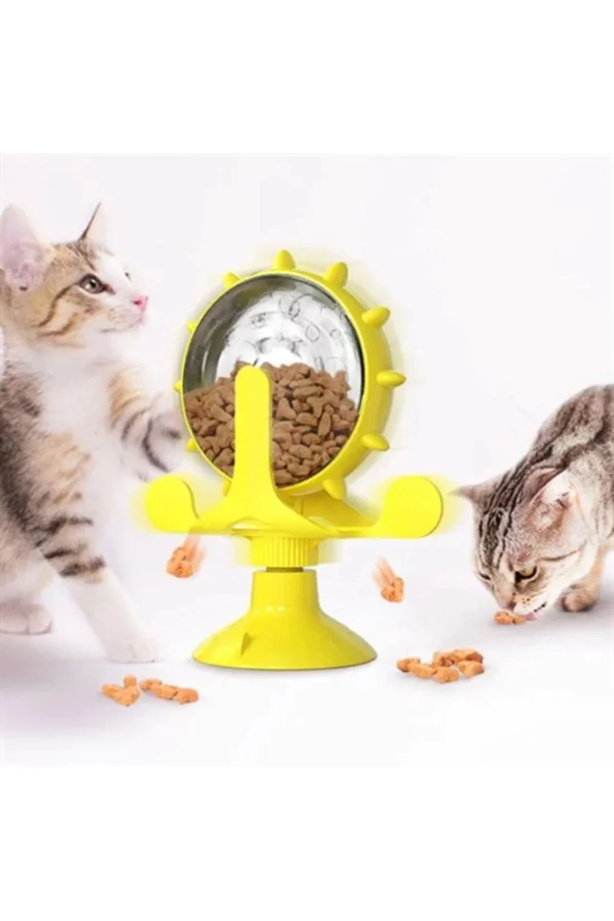 Vantuzlu Zilli İnteraktif Dönebilen Mama Kaplı Renkli Eğlenceli Eğitici Kedi Oyuncağı