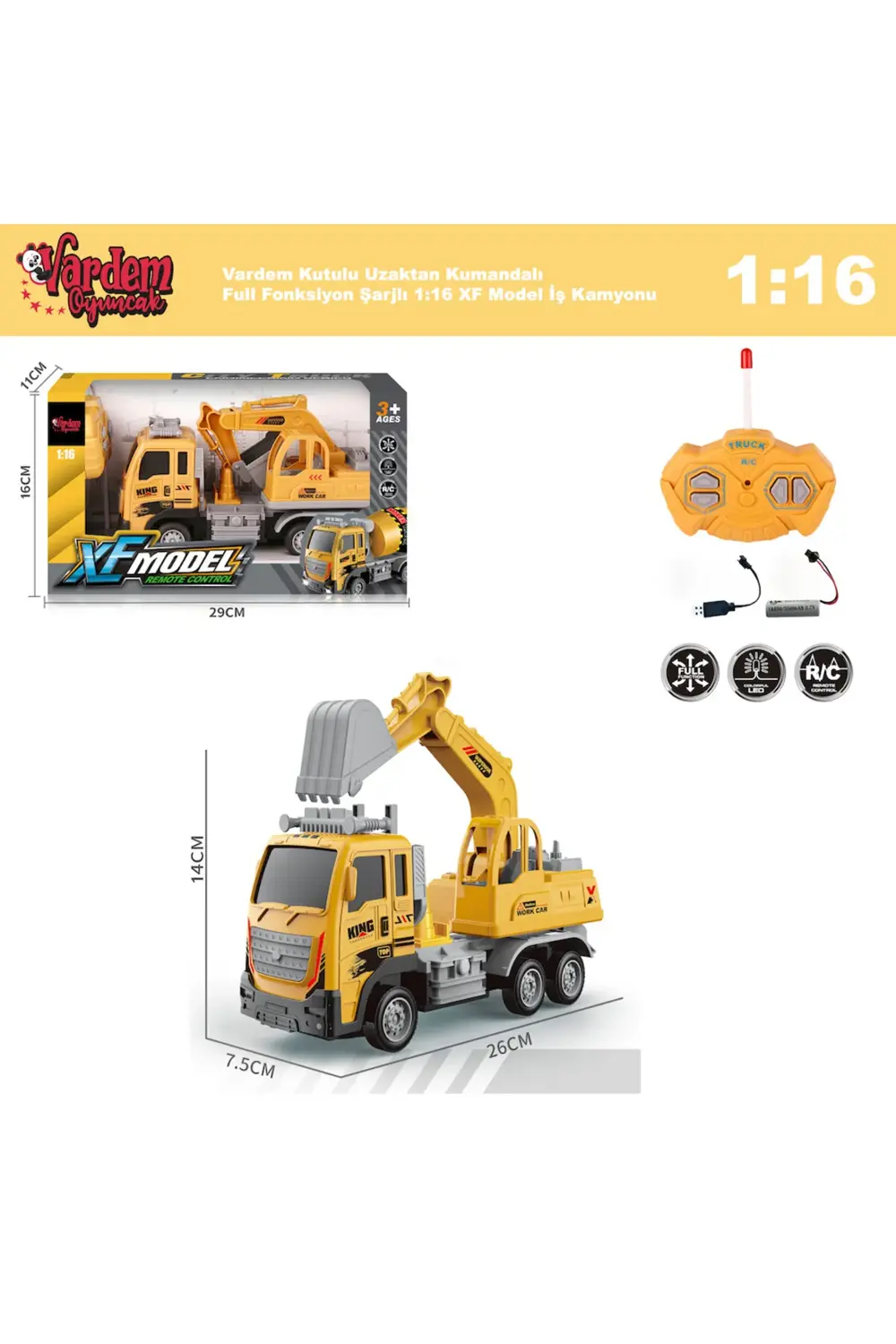 Vardem Kutulu Uzaktan Kumandalı Full Fonksiyon Şarjlı 1:18 Rock C