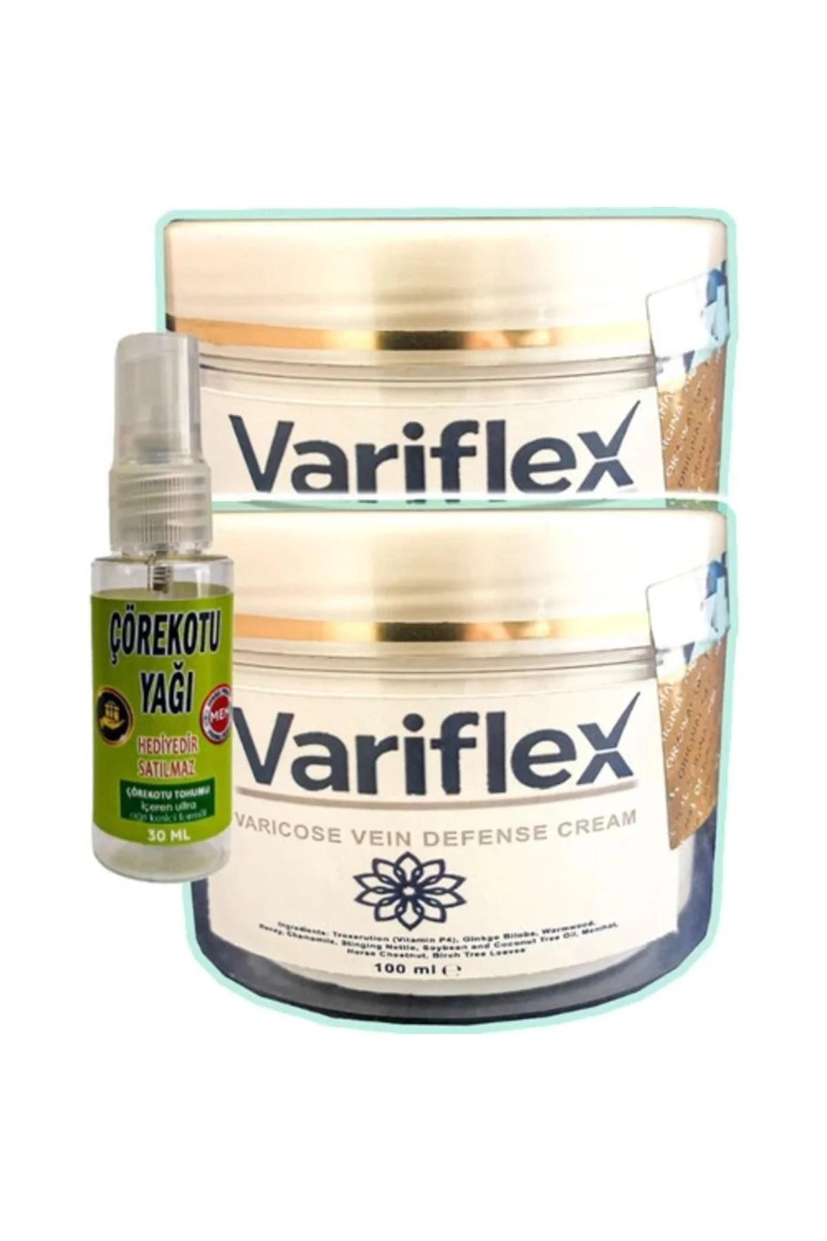 Variflex Bacak Bakımı Kremi 100 ml x 2 Adet + Çörek Otu Yağı 30 ml – Ağırlaşmış Bacaklara Şifa