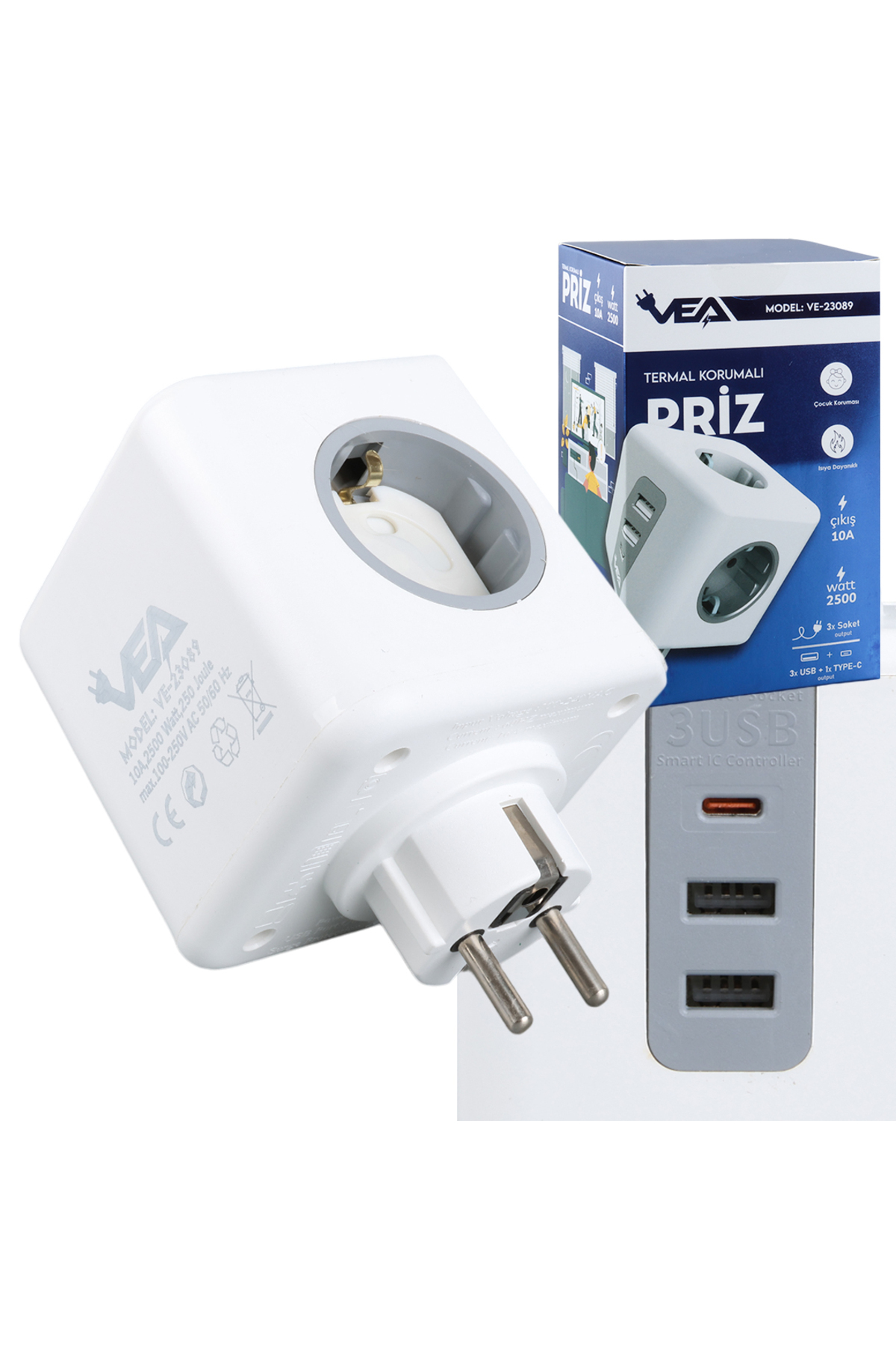 VE-23089 3'LÜ 2X USB 1X TYPE-C ÇOCUK VE TERMAL KORUMALI GRUP PRİZ Fiyatı, Yorumları ve Özellikleri