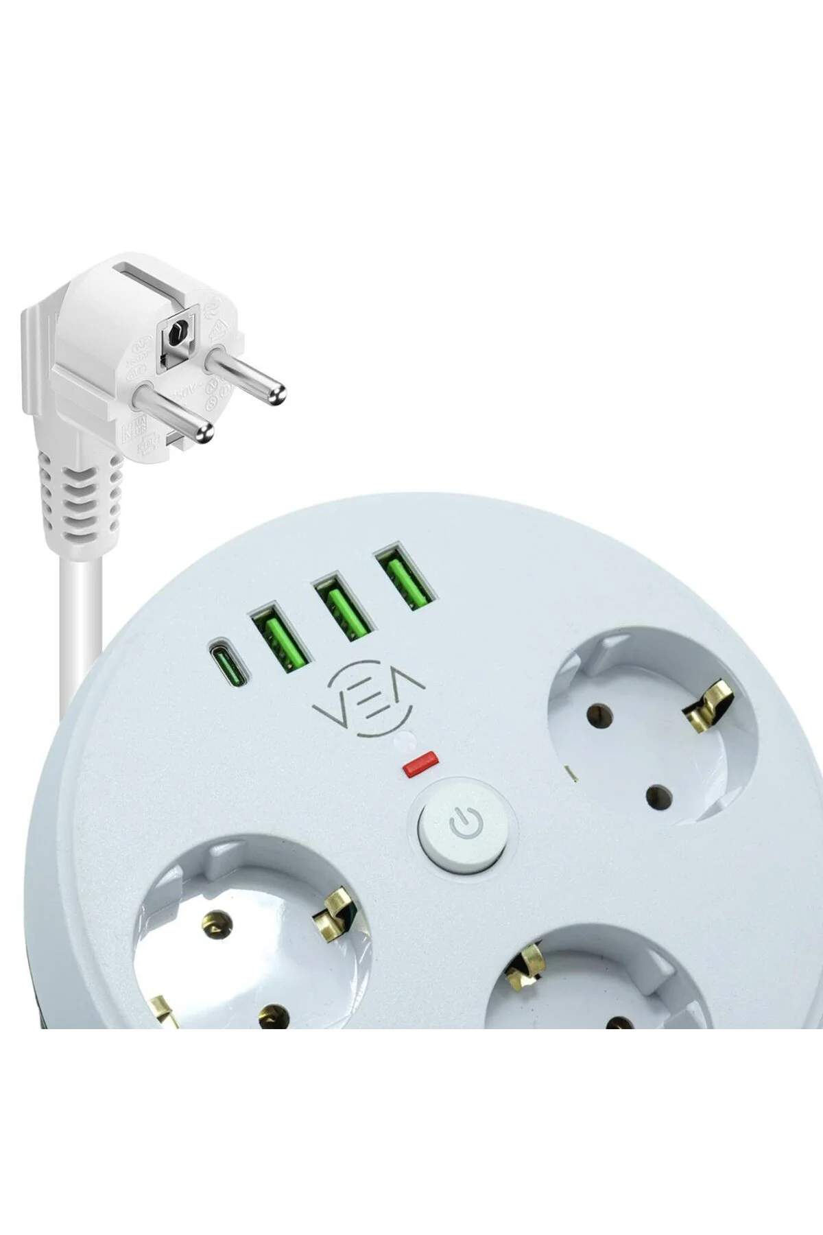 VE-26583 3'LÜ 1.5 Metre Kablolu 3 USB / TYPE-C Girişli Akım Korumalı Grup Priz