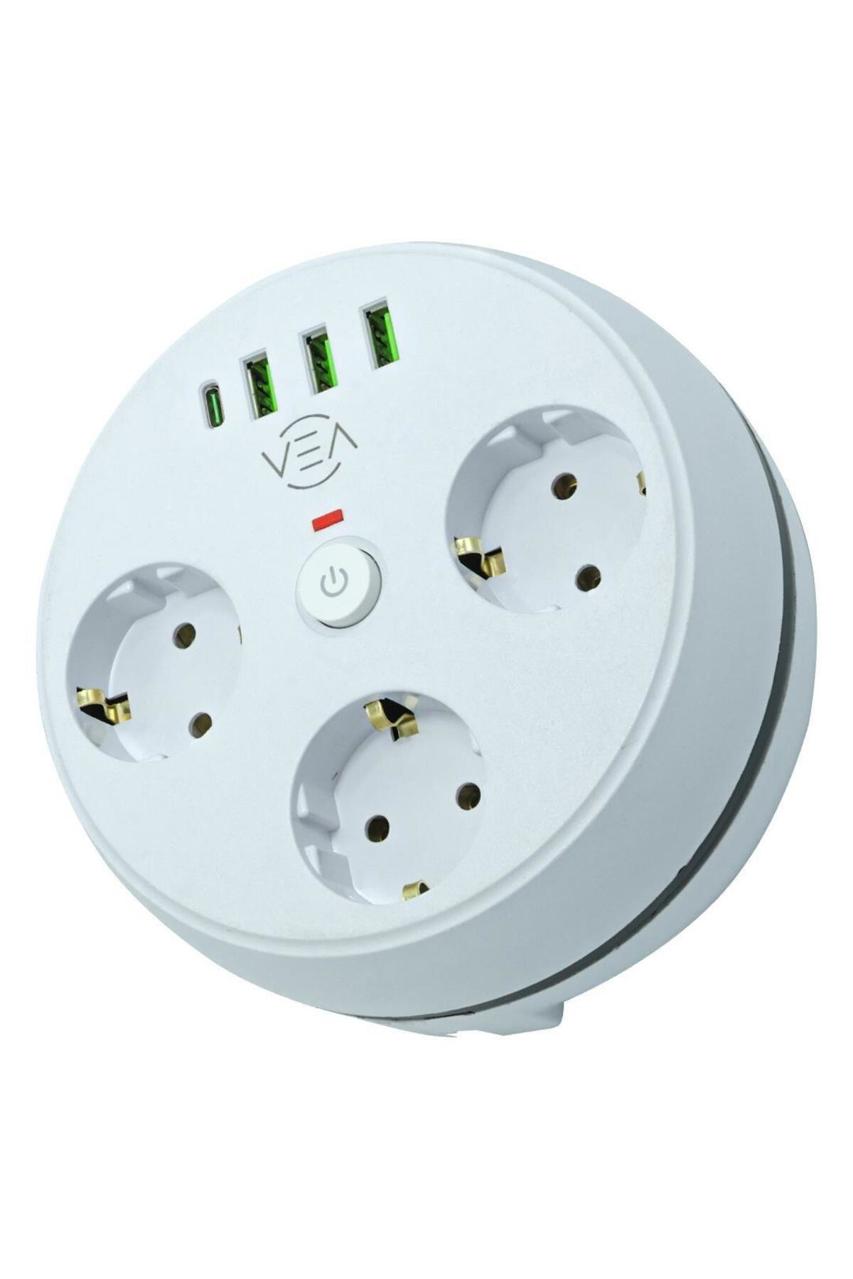 VE-26583 3'LÜ 1.5 Metre Kablolu 3 USB / TYPE-C Girişli Akım Korum