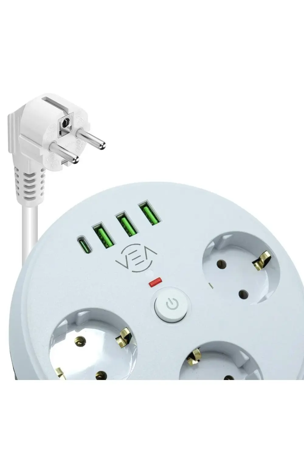 VE-26583 3'LÜ 1.5 Metre Kablolu 3 USB / TYPE-C Girişli Akım Korum