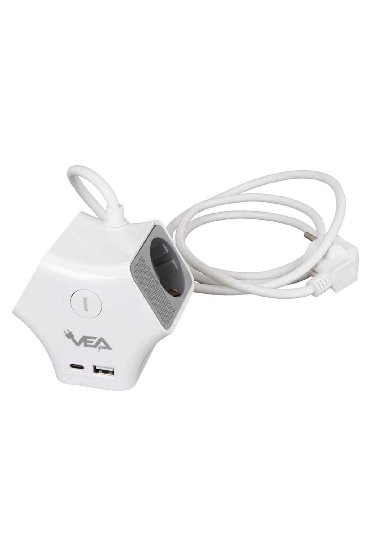 VE-G903YC 3'lü USB+ Type-C Girişli Anahtarlı 1.5 Metre Grup Priz