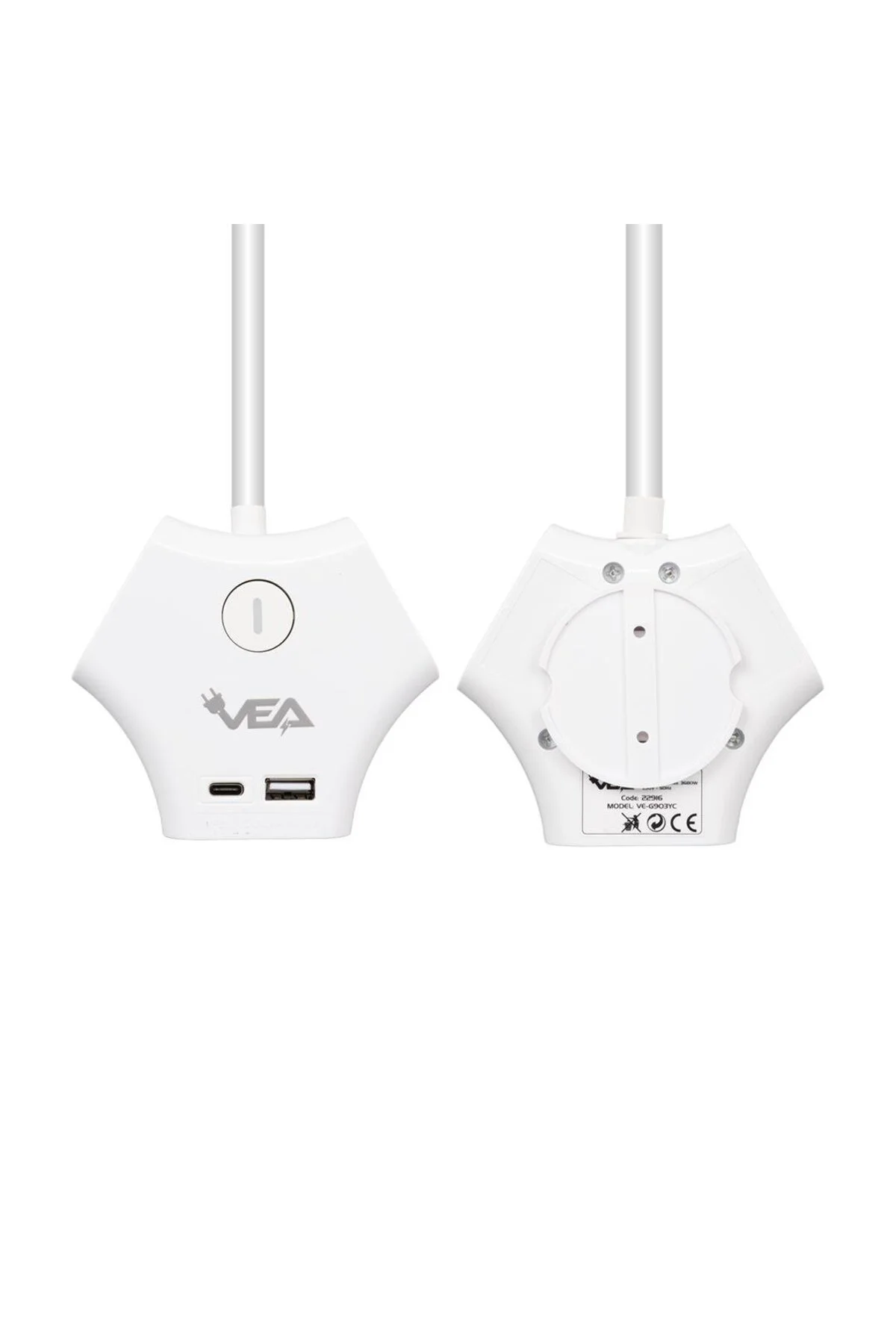 VE-G903YC 3'Lü USB+ Type-C Girişli Anahtarlı 1.5 Metre Grup Priz