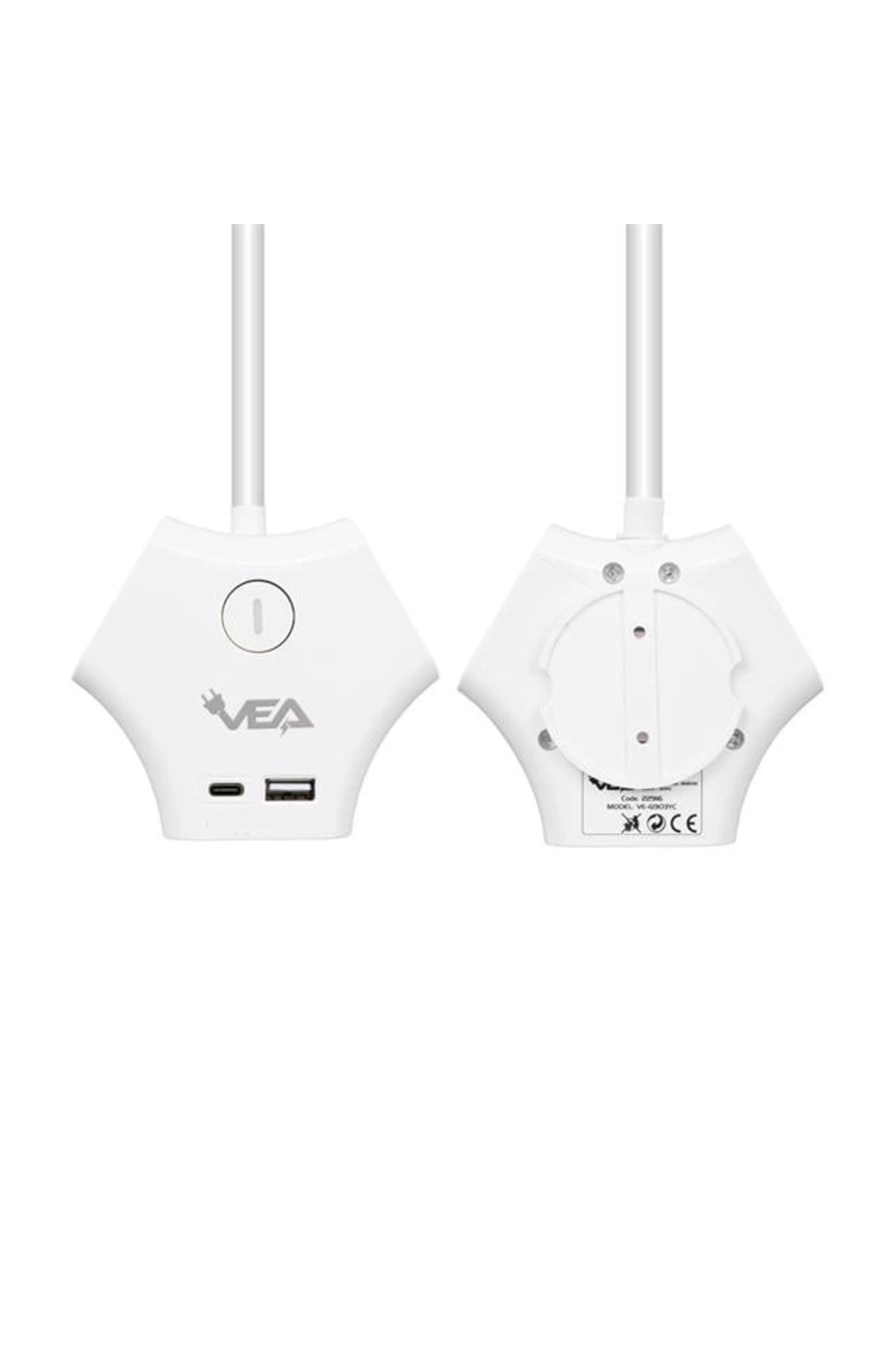 VE-G903YC 3'lü USB+ Type-C Girişli Anahtarlı 1.5 Metre Grup Priz