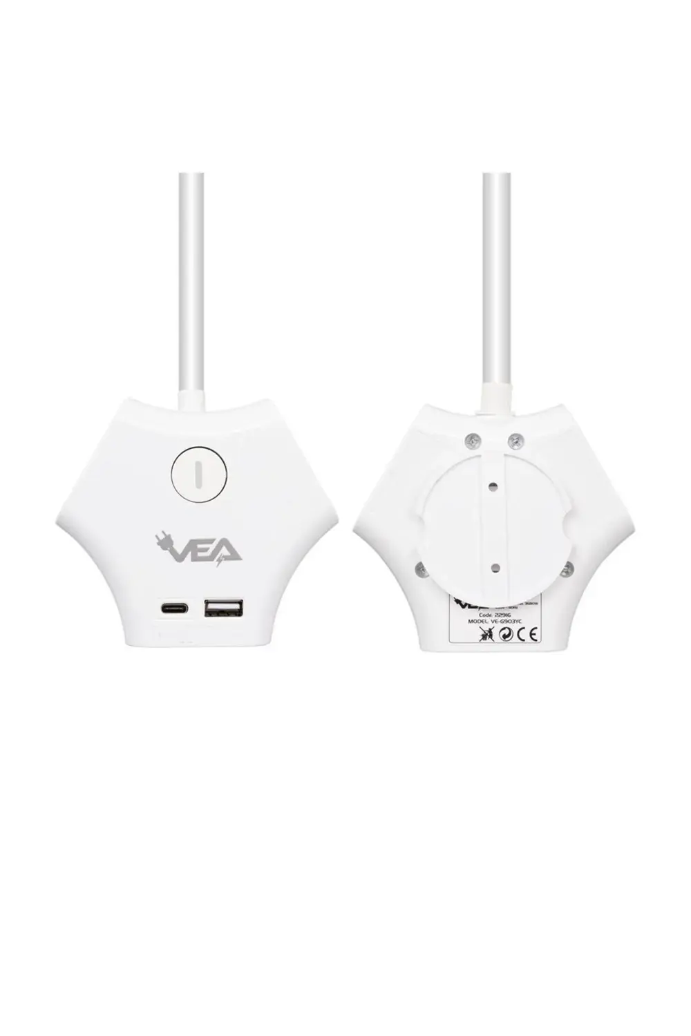 VE-G903YC 3'lü USB+ Type-C Girişli Anahtarlı 1.5 Metre Grup Priz