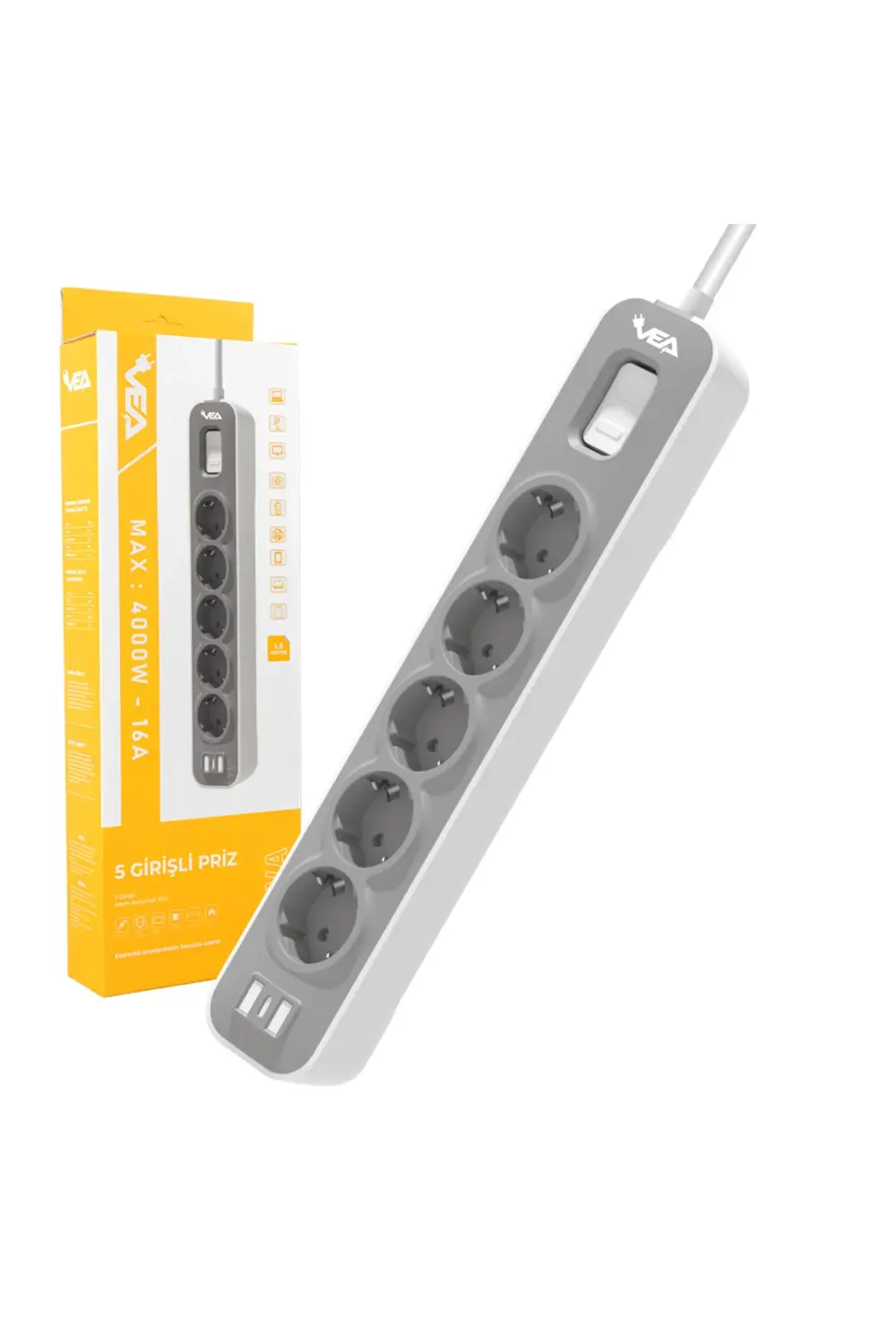 Ve-nova105 A Class 5li Anahtarlı 1.5 Metre Shopzum Akım Korumalı