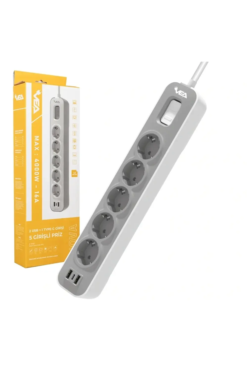 Ve-nova105u A Class 5li 2 Usbli Anahtarlı 1.5 Metre Akım Korumalı Ve-nova105u A Class 5li 2 Usbli Anahtarlı 1.5 Metre Akım Korumalı