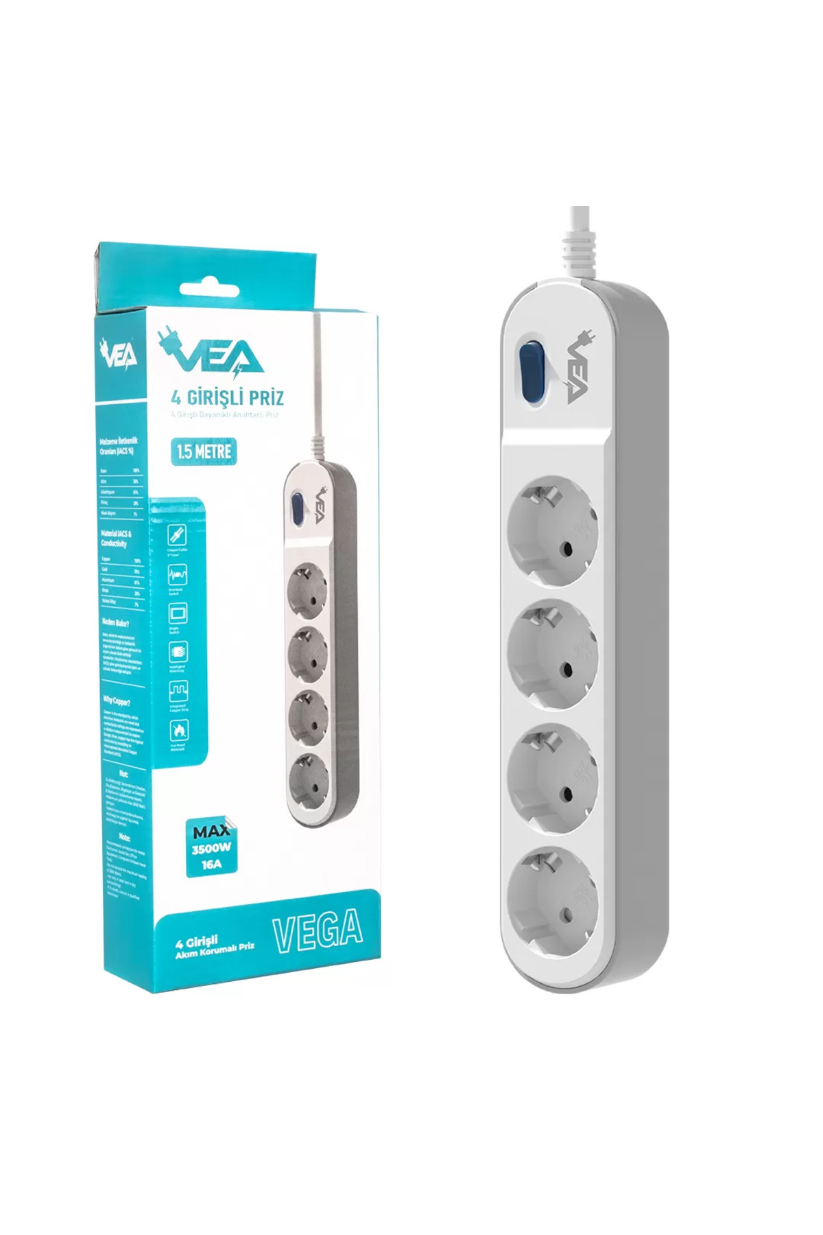 VE-VEGA104 A CLASS 4LÜ ANAHTARLI 1.5 METRE AKIM KORUMALI GRUP PRİ