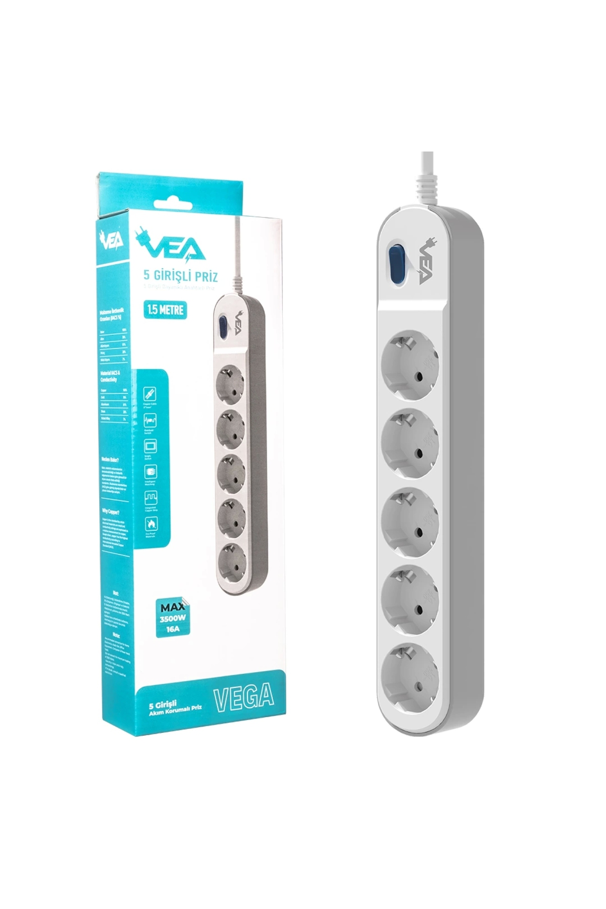 - Ve-vega105 A Class 5li Anahtarlı 1.5 Metre Akım Korumalı Grup P