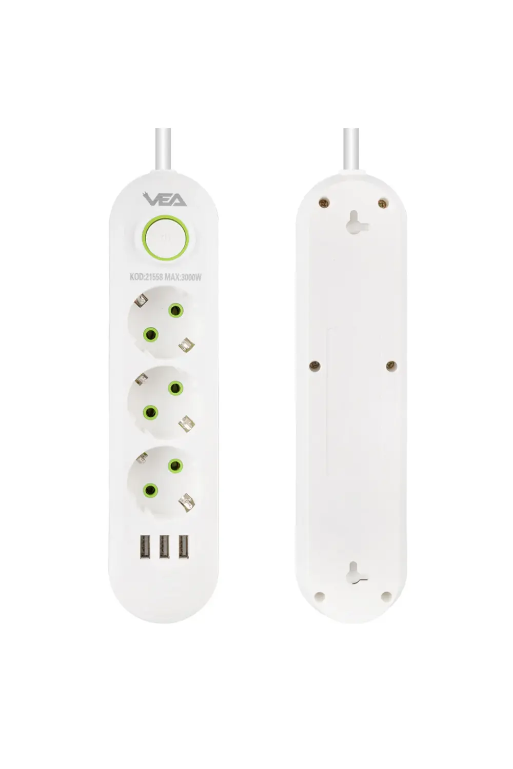 Vea Va-21558 3lü 1.5 Metre Kablo Shopzumlu 3 Usbli Beyaz Shopzum