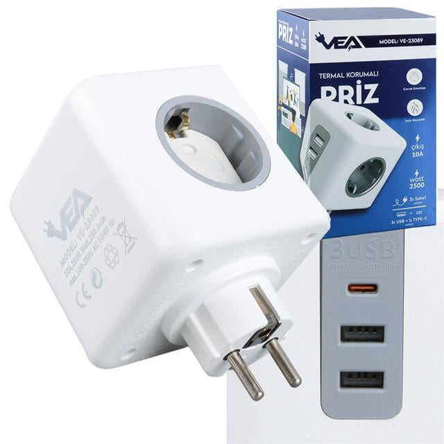 VEA VE-23089 2x USB 1x Type-C 3&amp;apos;lü Çocuk Ve Termal Korum