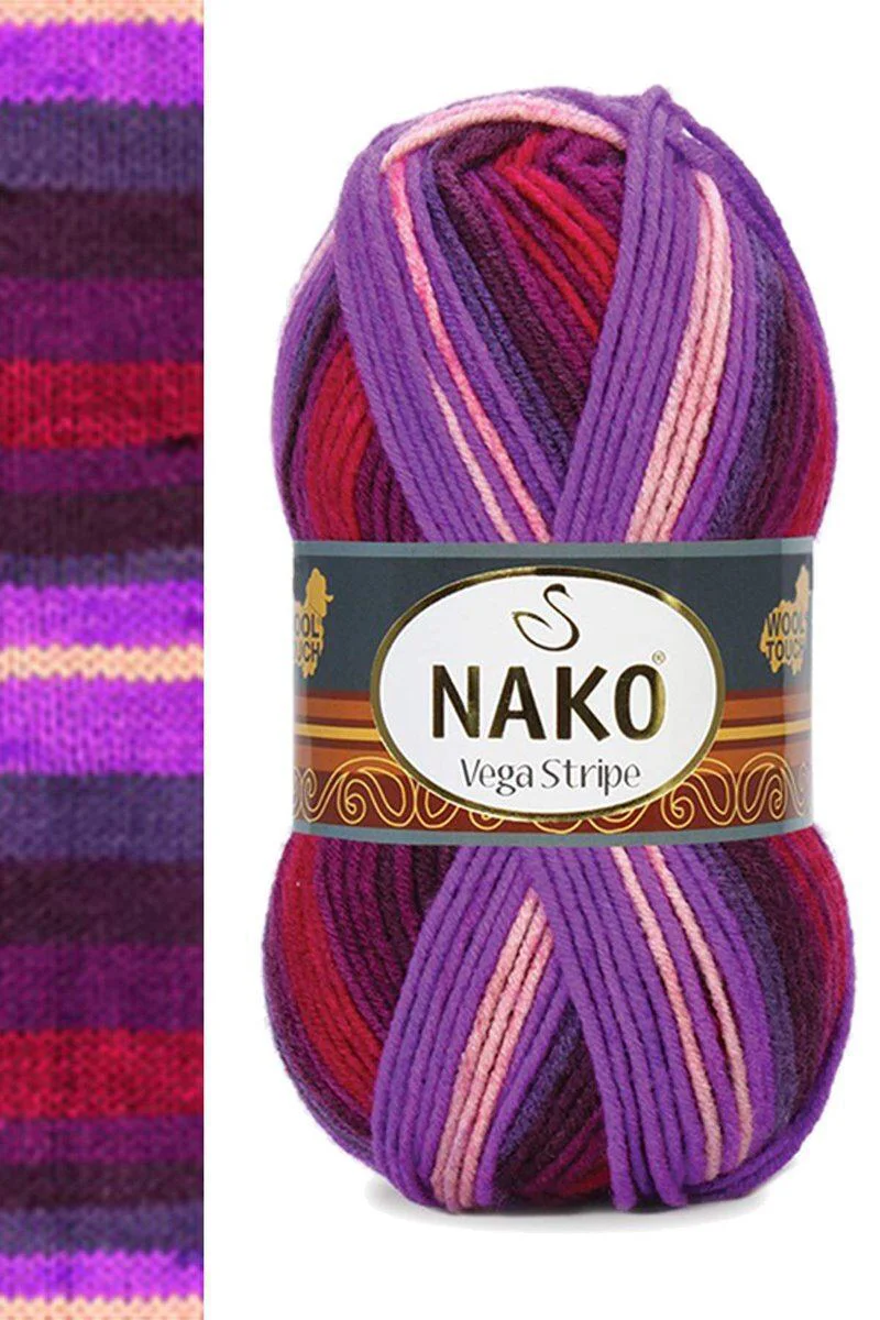 Vega Stripe Premium El Örgü İpi Yünü - 5'li Paket, %100 Akrilik, 195m Metraj, Şiş/Tığ Örgüsü İçin Ideal Vega Stripe Premium El Örgü İpi Yünü - 5'li Paket, %100 Akrilik, 195m Metraj, Şiş/Tığ Örgüsü İçin Ideal