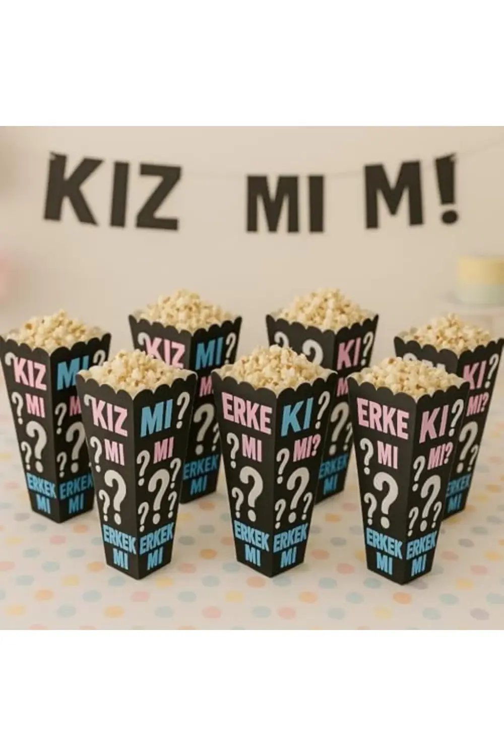 vegaShop Kız mı Erkek mi Popcorn Kutusu, 8'li Set, Baby Shower ve