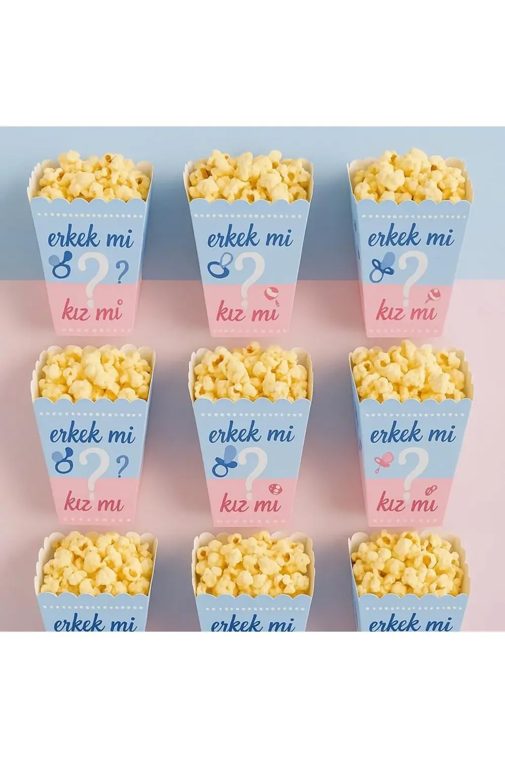 vegaShop Kız mı Erkek mi Popcorn Kutusu, 8'li Set, Baby Shower ve