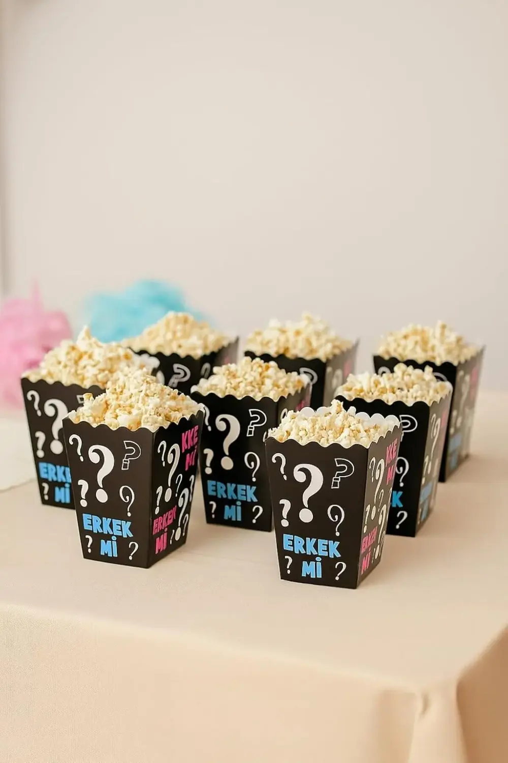vegaShop Kız mı Erkek mi Popcorn Kutusu, 8'li Set, Baby Shower ve