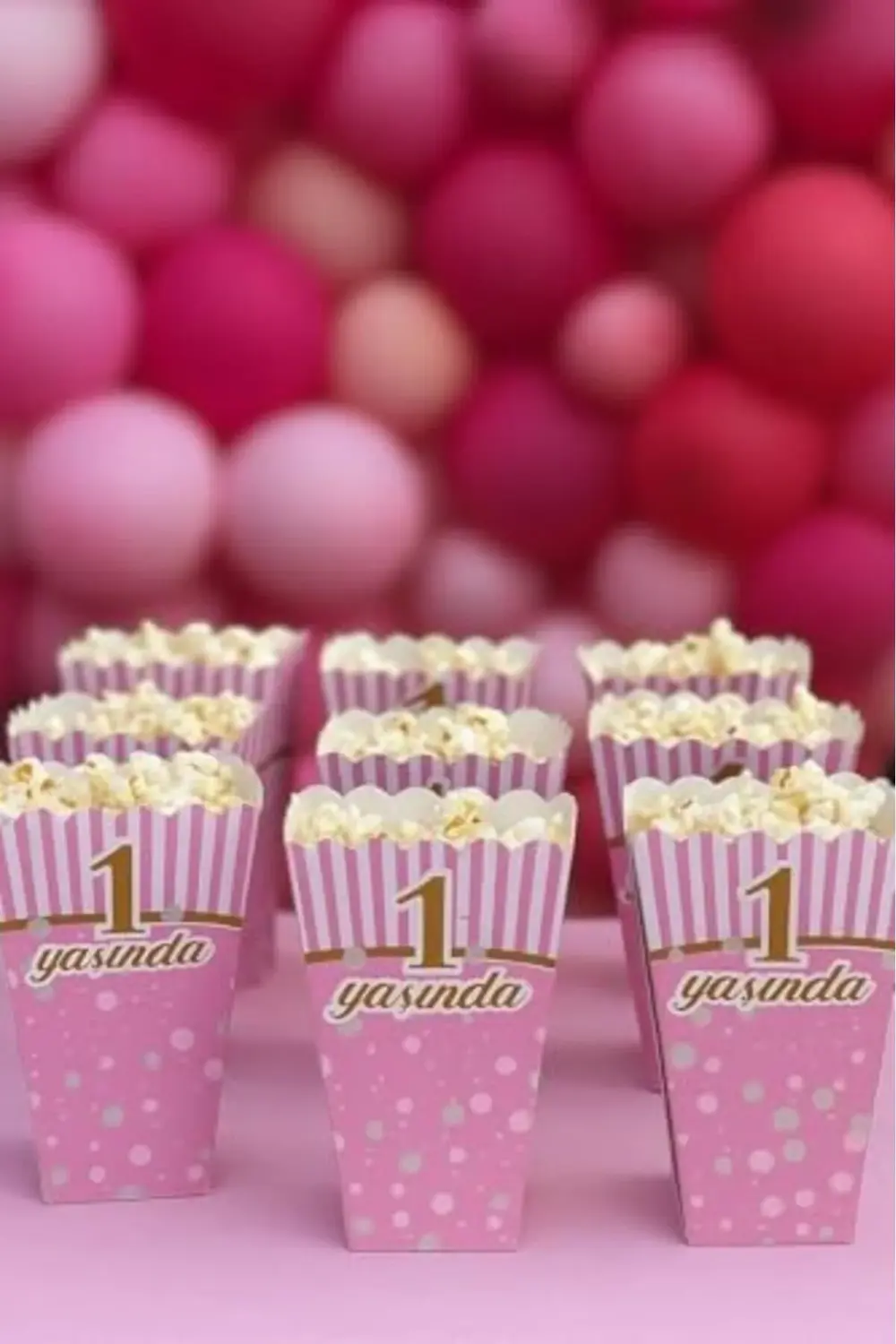 vegaShop Yaş Doğum Günü Pembe Popcorn Kutusu, 8 Adet, Çizgili ve