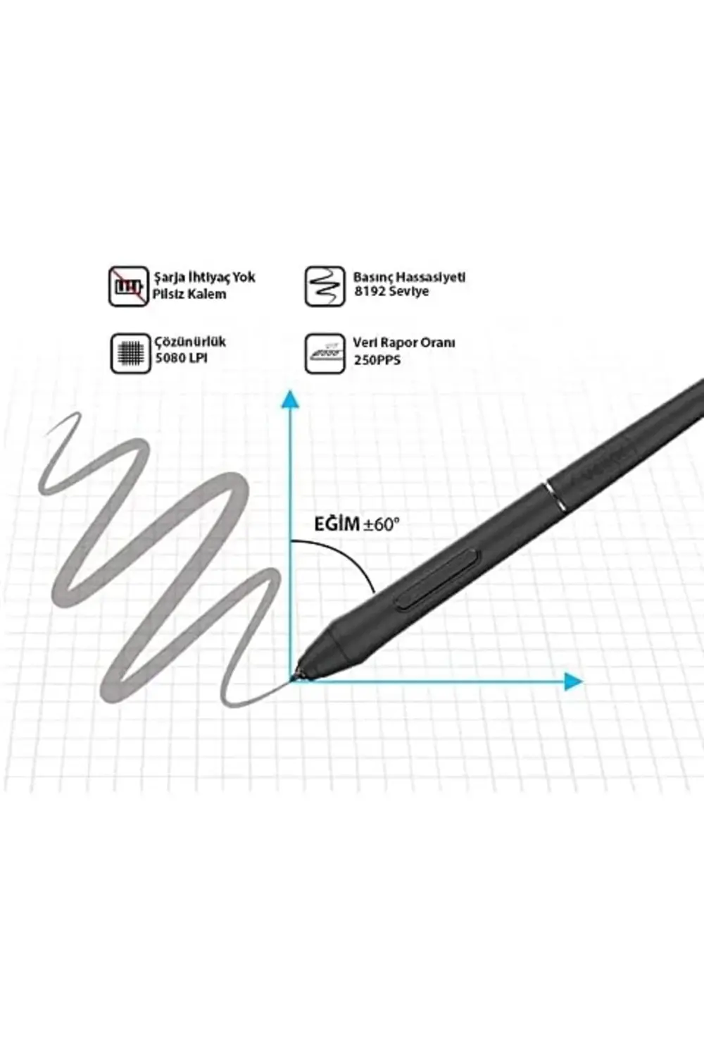 Veikk VK640 ve VK1200 Grafik Tabletler Için 8192L Pilsiz Kalem-P0