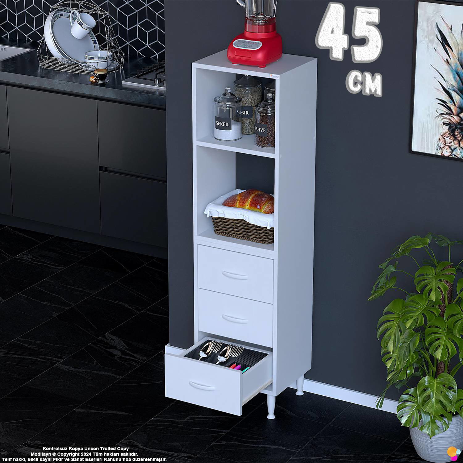 Velar 45 cm 3 Çekmeceli Açık Raflı Mutfak Erzak Dolabı Çok Amaçlı Velar 45 cm 3 Çekmeceli Açık Raflı Mutfak Erzak Dolabı Çok Amaçlı