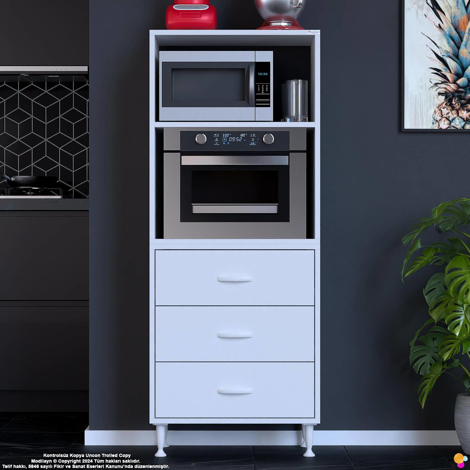 Velar 60 cm 3 Çekmeceli Mikrodalga Fırın Mutfak Erzak Dolabı Çok  - Görsel 3