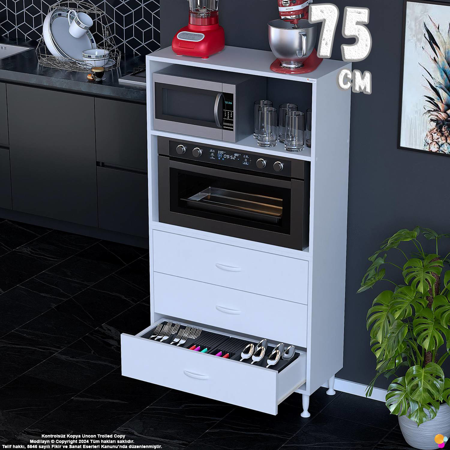 Velar 75 cm 3 Çekmeceli Mikrodalga Fırın Mutfak Erzak Dolabı Çok Velar 75 cm 3 Çekmeceli Mikrodalga Fırın Mutfak Erzak Dolabı Çok