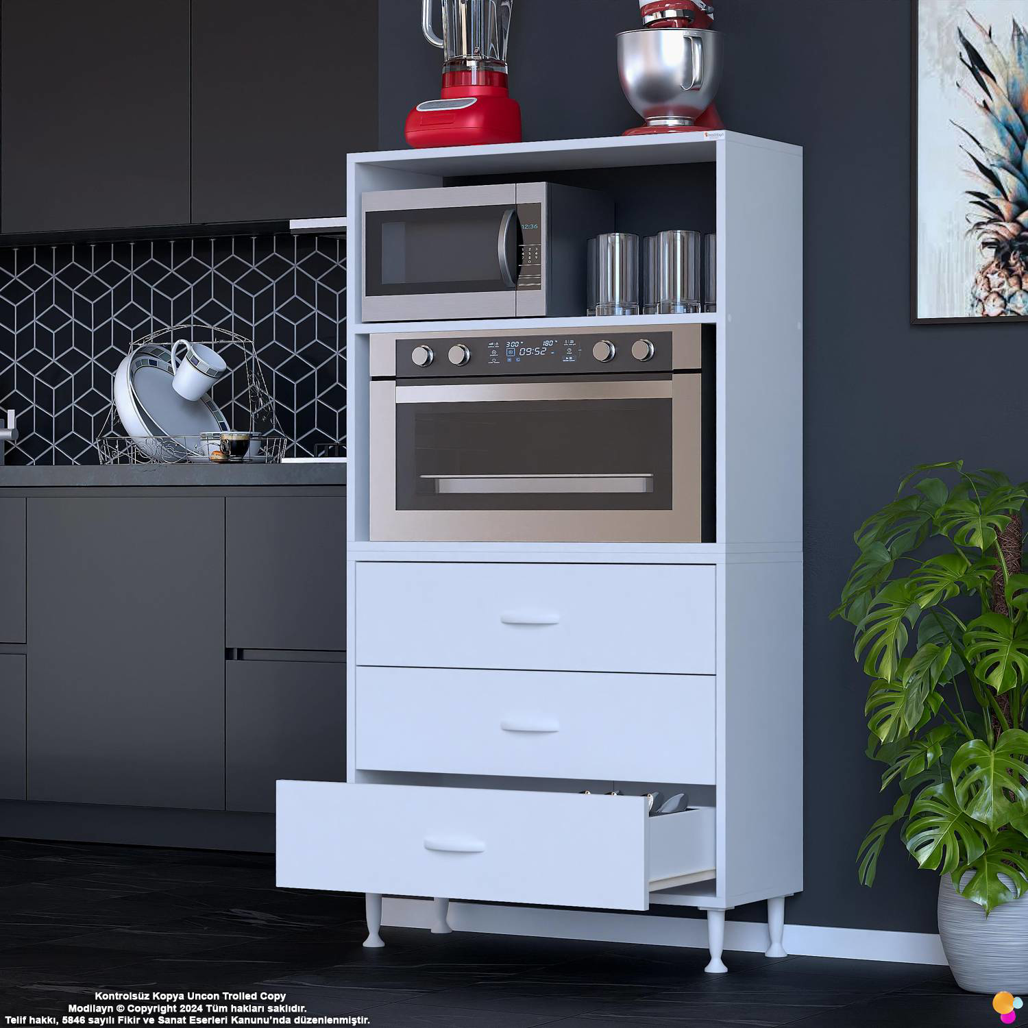 Velar 75 cm 3 Çekmeceli Mikrodalga Fırın Mutfak Erzak Dolabı Çok Velar 75 cm 3 Çekmeceli Mikrodalga Fırın Mutfak Erzak Dolabı Çok - Görsel 4