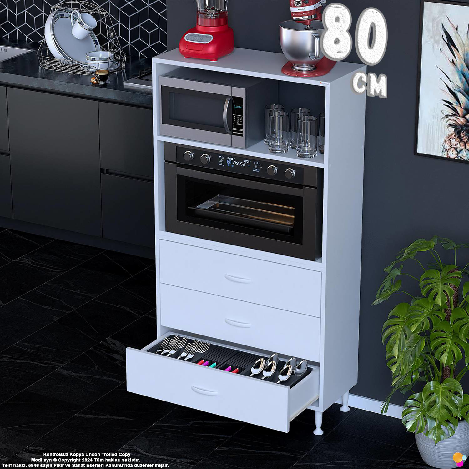 Velar 80 cm 3 Çekmeceli Mikrodalga Fırın Mutfak Erzak Dolabı Çok Velar 80 cm 3 Çekmeceli Mikrodalga Fırın Mutfak Erzak Dolabı Çok