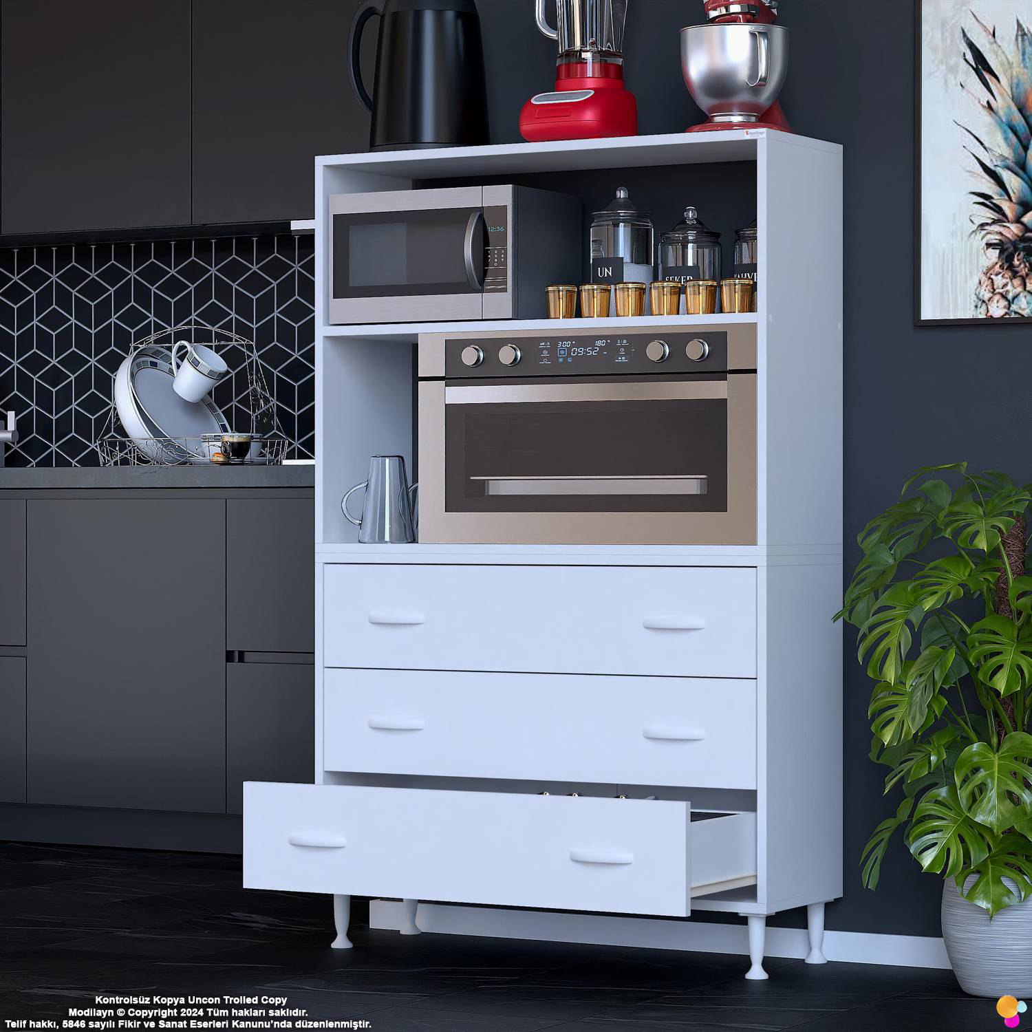 Velar 90 cm 3 Çekmeceli Mikrodalga Fırın Mutfak Erzak Dolabı Çok Velar 90 cm 3 Çekmeceli Mikrodalga Fırın Mutfak Erzak Dolabı Çok - Görsel 4