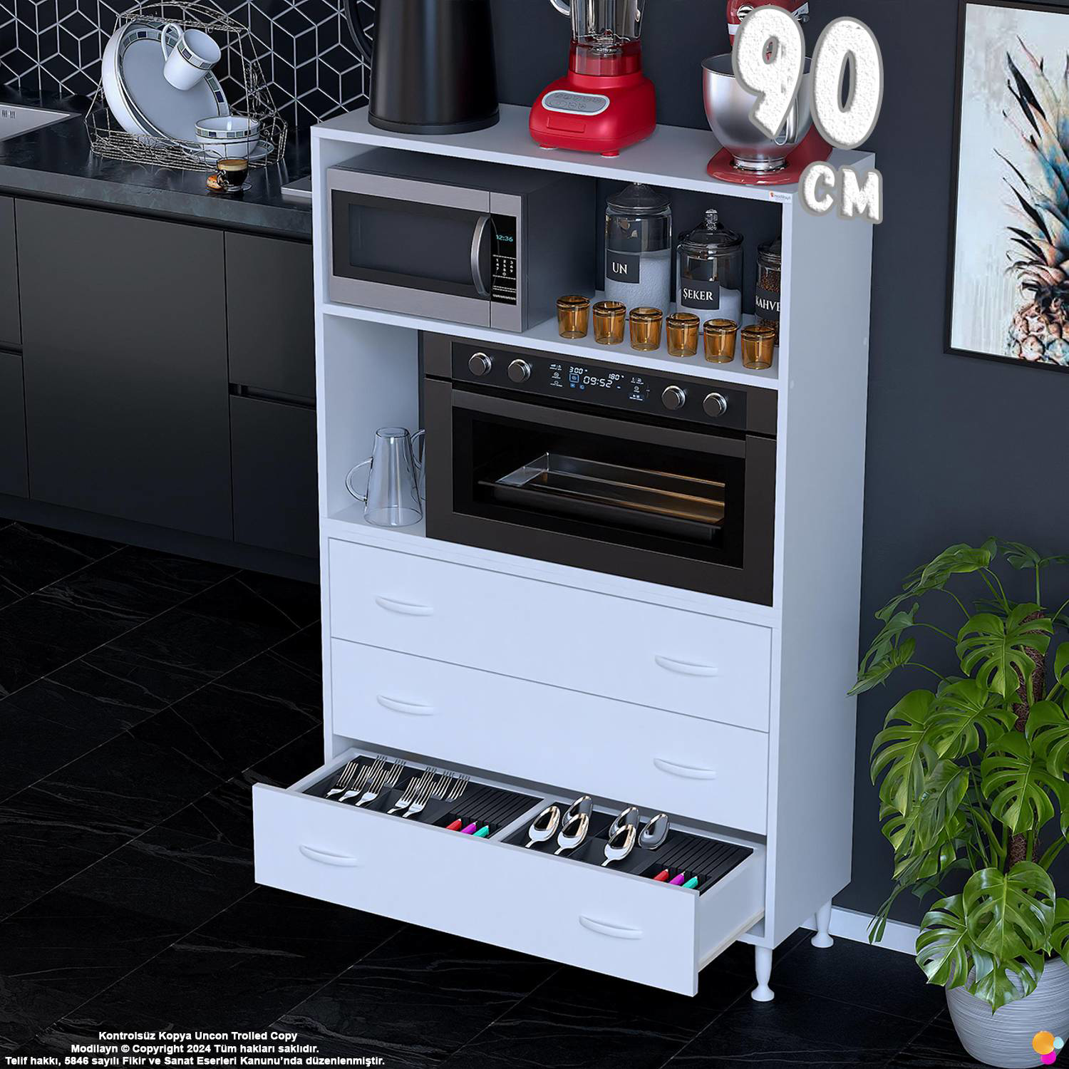 Velar 90 cm 3 Çekmeceli Mikrodalga Fırın Mutfak Erzak Dolabı Çok Velar 90 cm 3 Çekmeceli Mikrodalga Fırın Mutfak Erzak Dolabı Çok