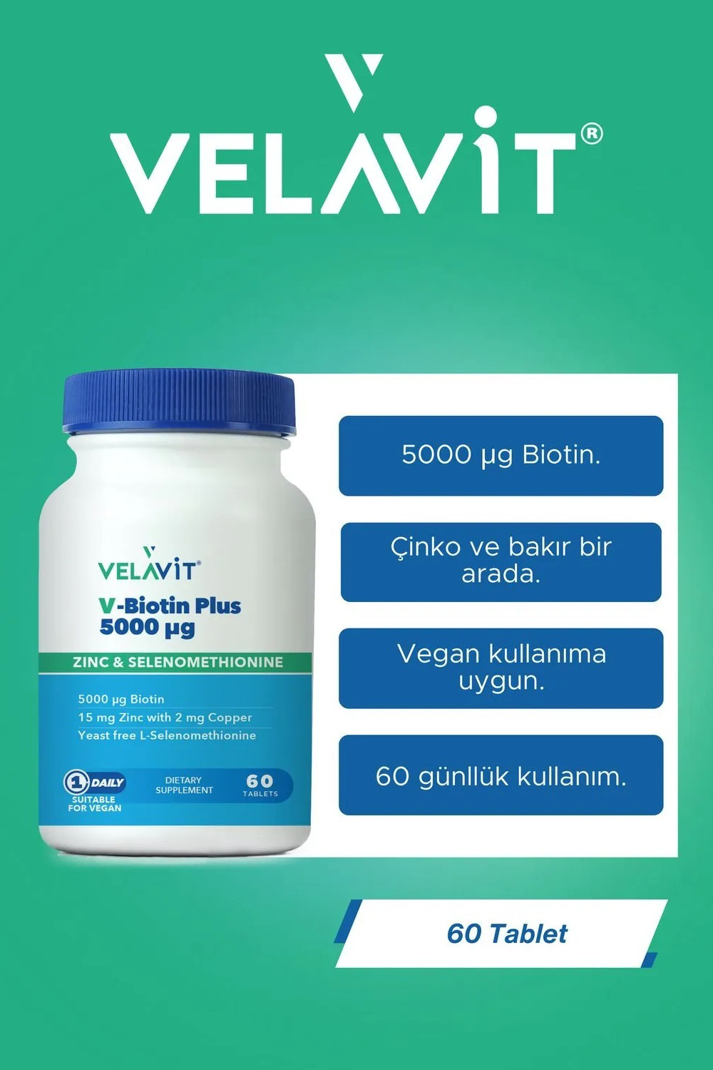 Velavit V-Biotin Plus 5000 mcg 60 Tablet