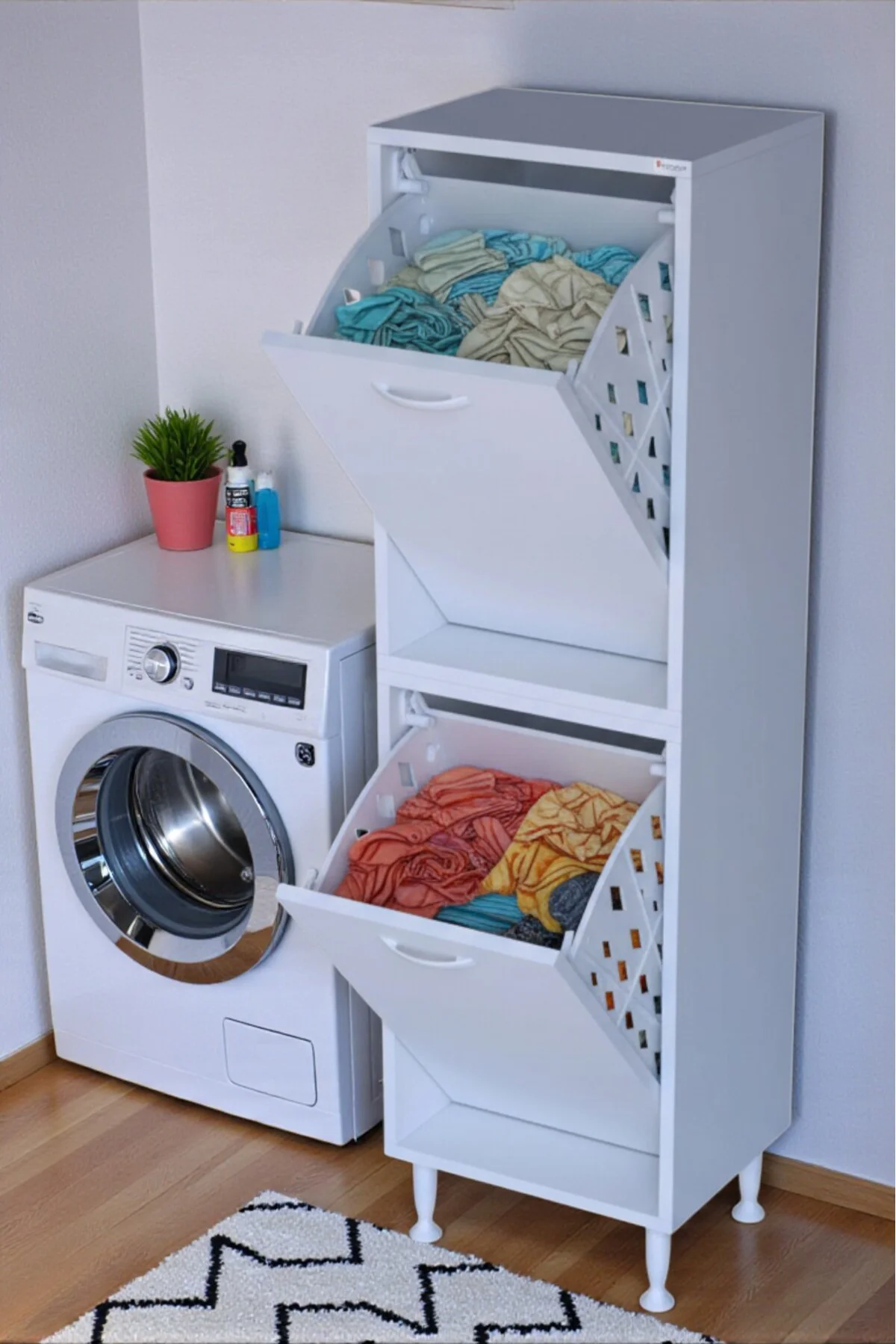Veluna 35 cm Kirli Çamaşır Sepetli Dolap Banyo Dolabı Beyaz 35x13