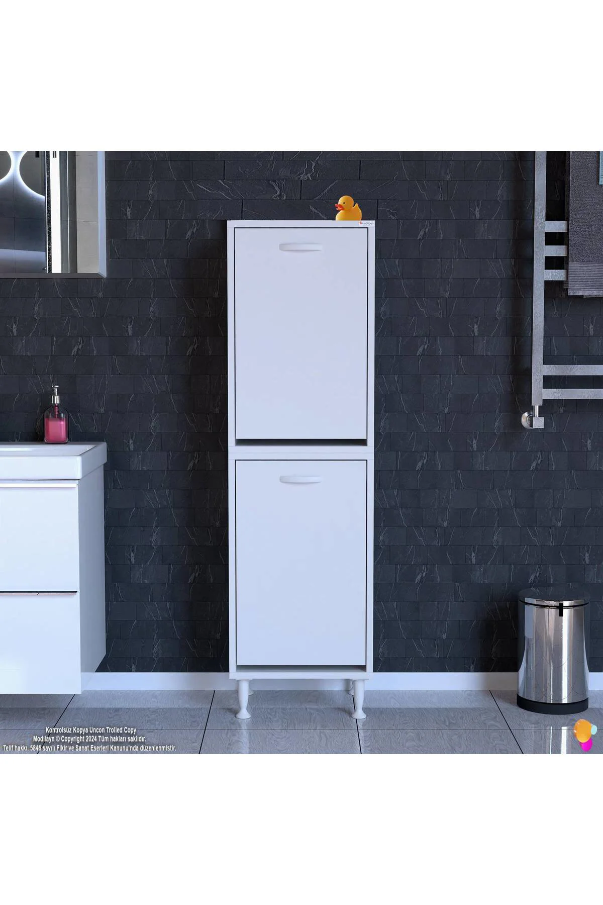 Veluna 40 cm Kirli Çamaşır Sepetli Dolap Banyo Dolabı Beyaz 40x13
