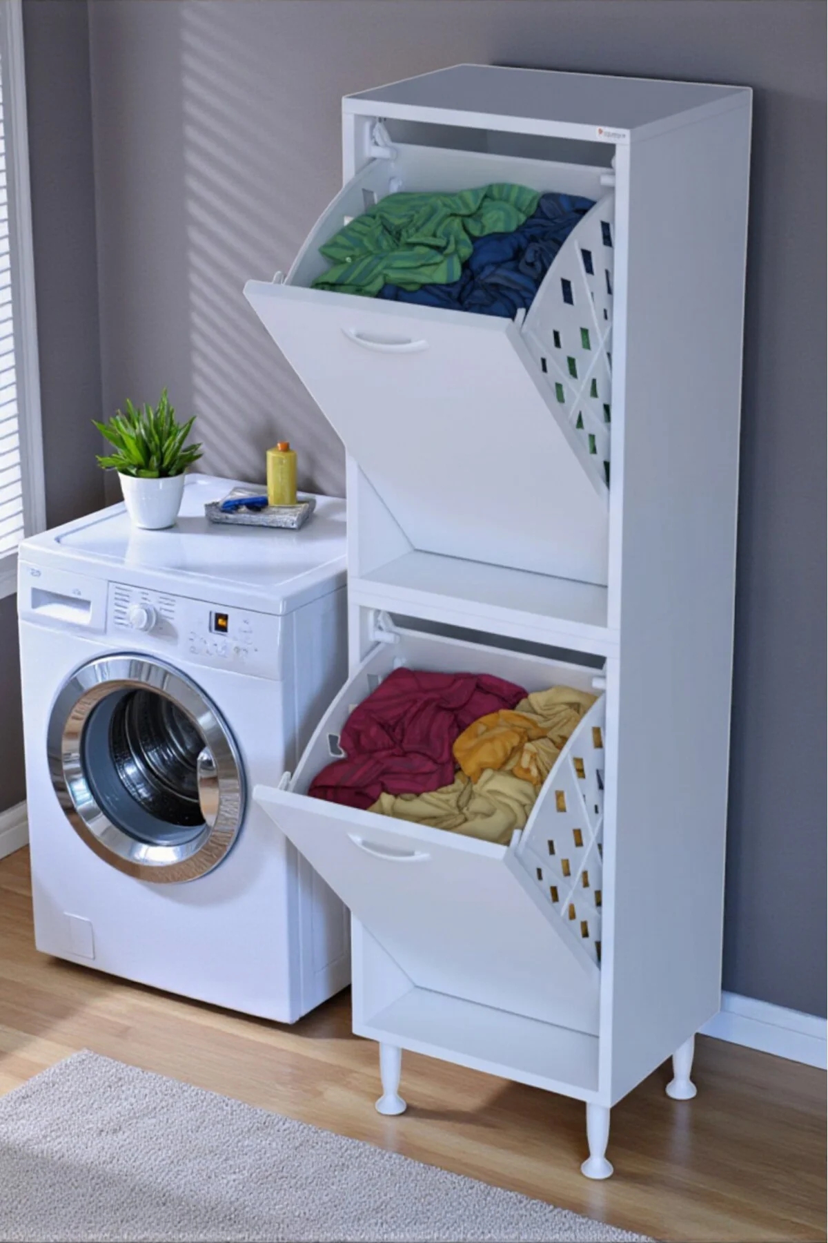 Veluna 45 cm Kirli Çamaşır Sepetli Dolap Banyo Dolabı Beyaz 45x13