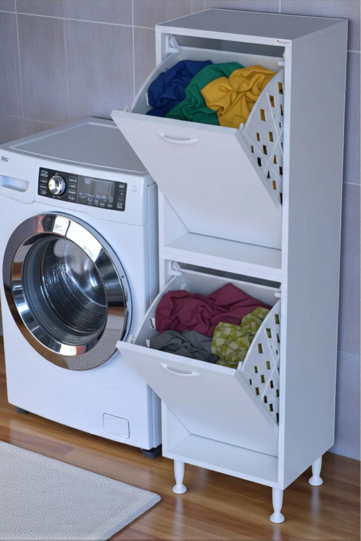 Veluna 50 cm Kirli Çamaşır Sepetli Dolap Banyo Dolabı Beyaz 50x13