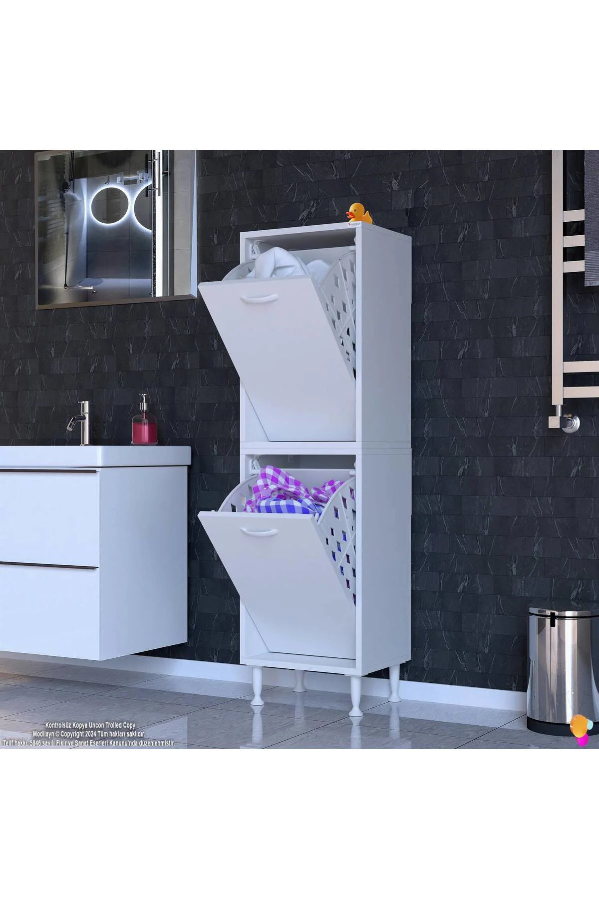 Veluna 50 cm Kirli Çamaşır Sepetli Dolap Banyo Dolabı Beyaz 50x13