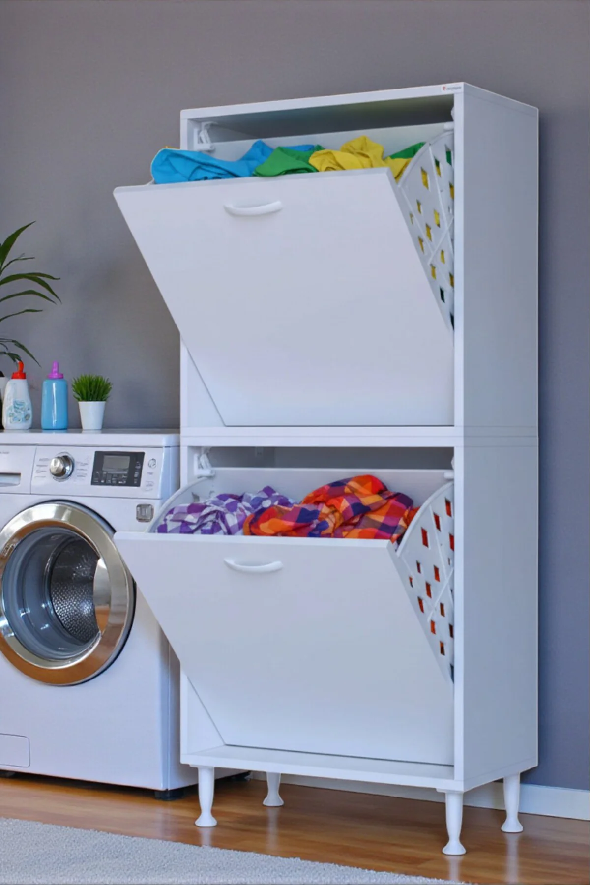 Veluna 55 cm Kirli Çamaşır Sepetli Dolap Banyo Dolabı Beyaz 55x13