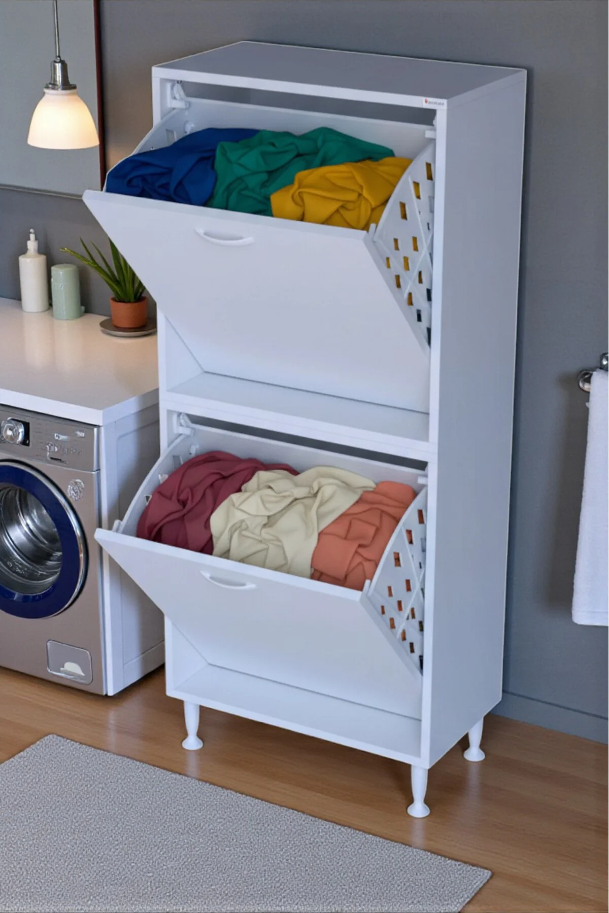 Veluna 60 cm Kirli Çamaşır Sepetli Dolap Banyo Dolabı Beyaz 60x13