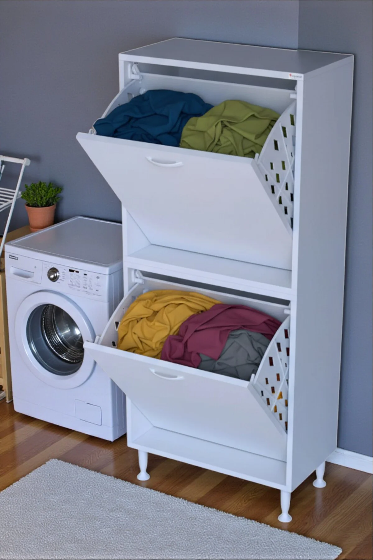Veluna 65 cm Kirli Çamaşır Sepetli Dolap Banyo Dolabı Beyaz 65x13