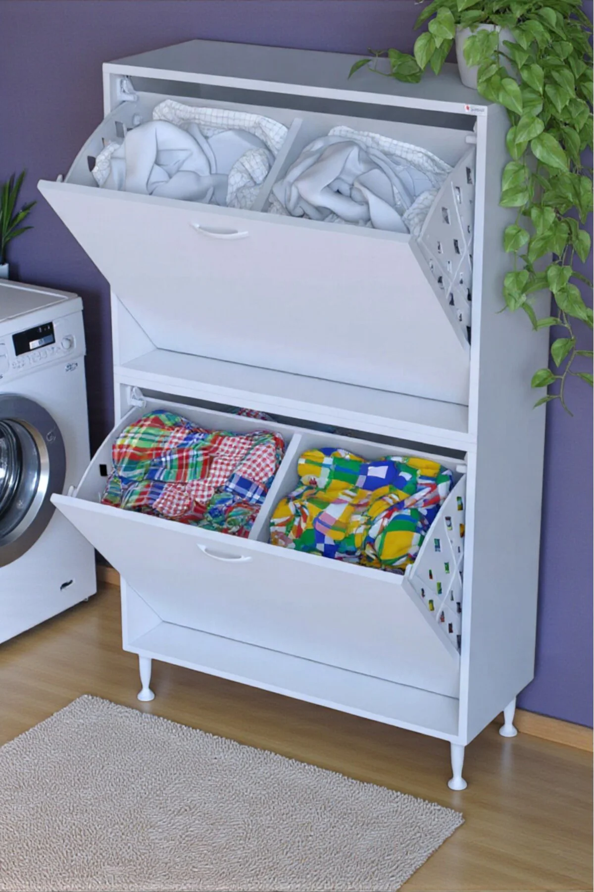 Veluna 70 cm Kirli Çamaşır Sepetli Dolap Banyo Dolabı Beyaz 70x13