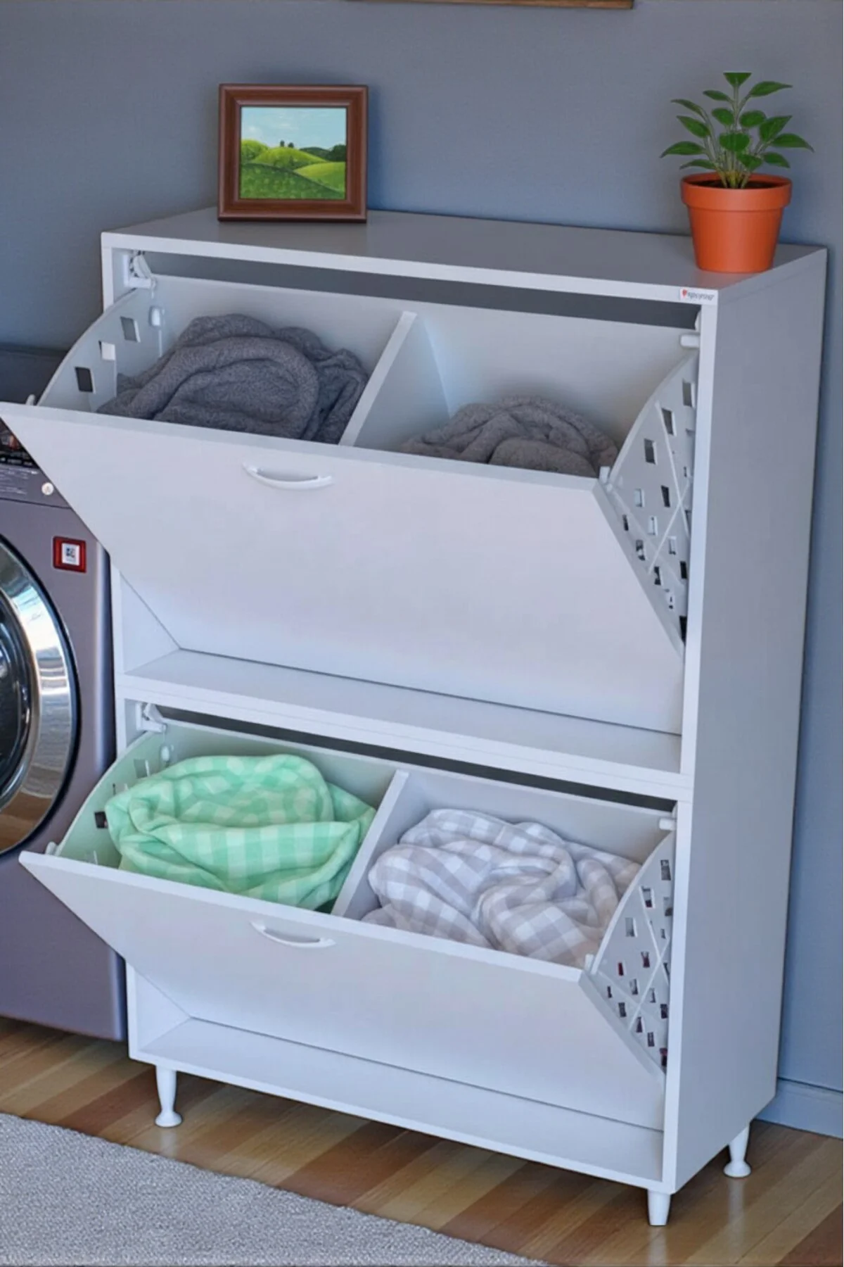 Veluna 75 cm Kirli Çamaşır Sepetli Dolap Banyo Dolabı Beyaz 75x13