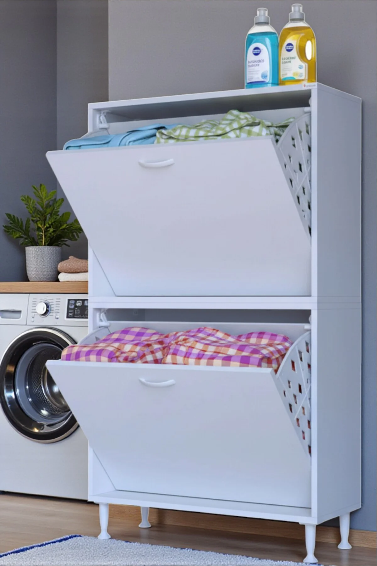 Veluna 80 cm Kirli Çamaşır Sepetli Dolap Banyo Dolabı Beyaz 80x13
