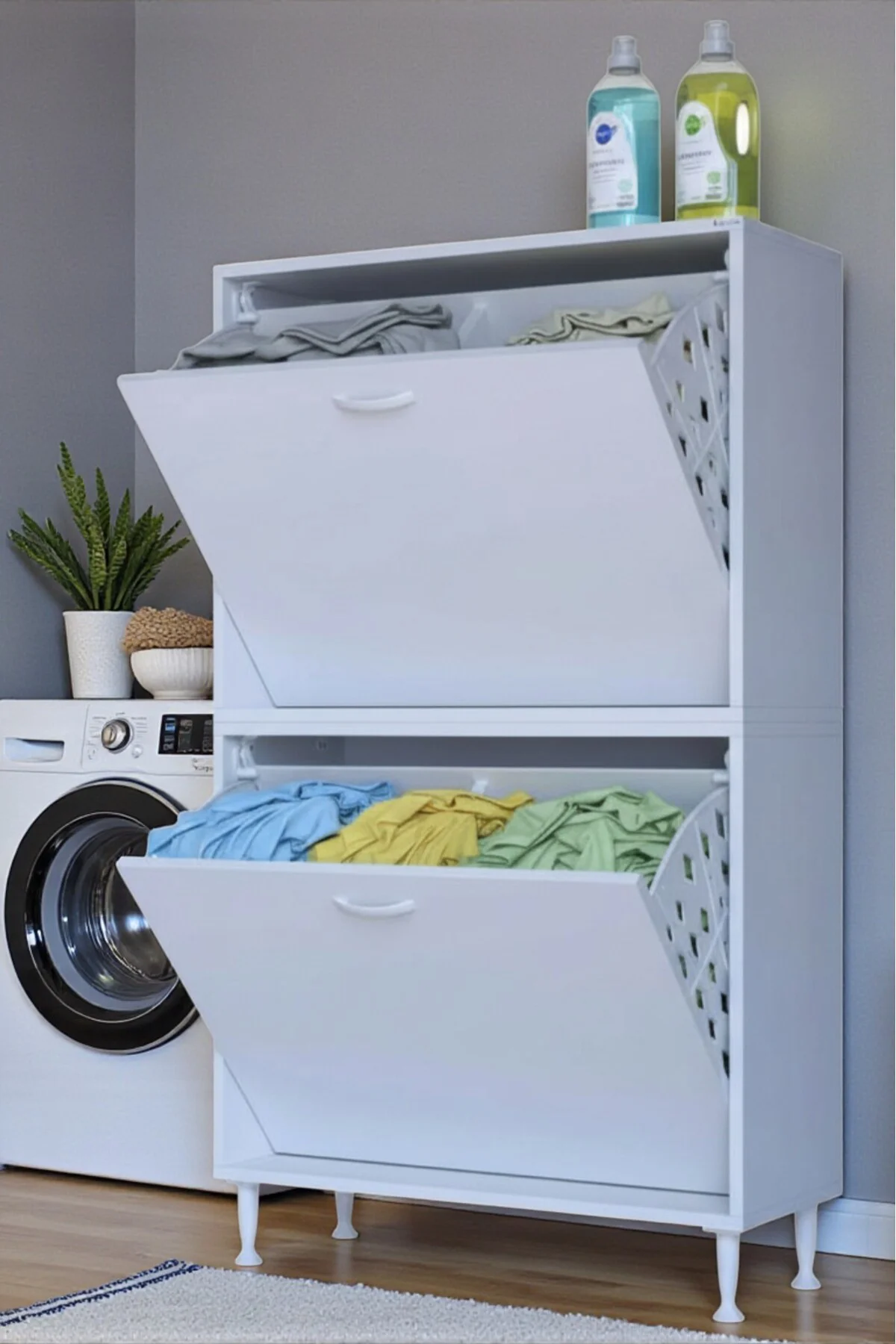Veluna 85 cm Kirli Çamaşır Sepetli Dolap Banyo Dolabı Beyaz 85x13